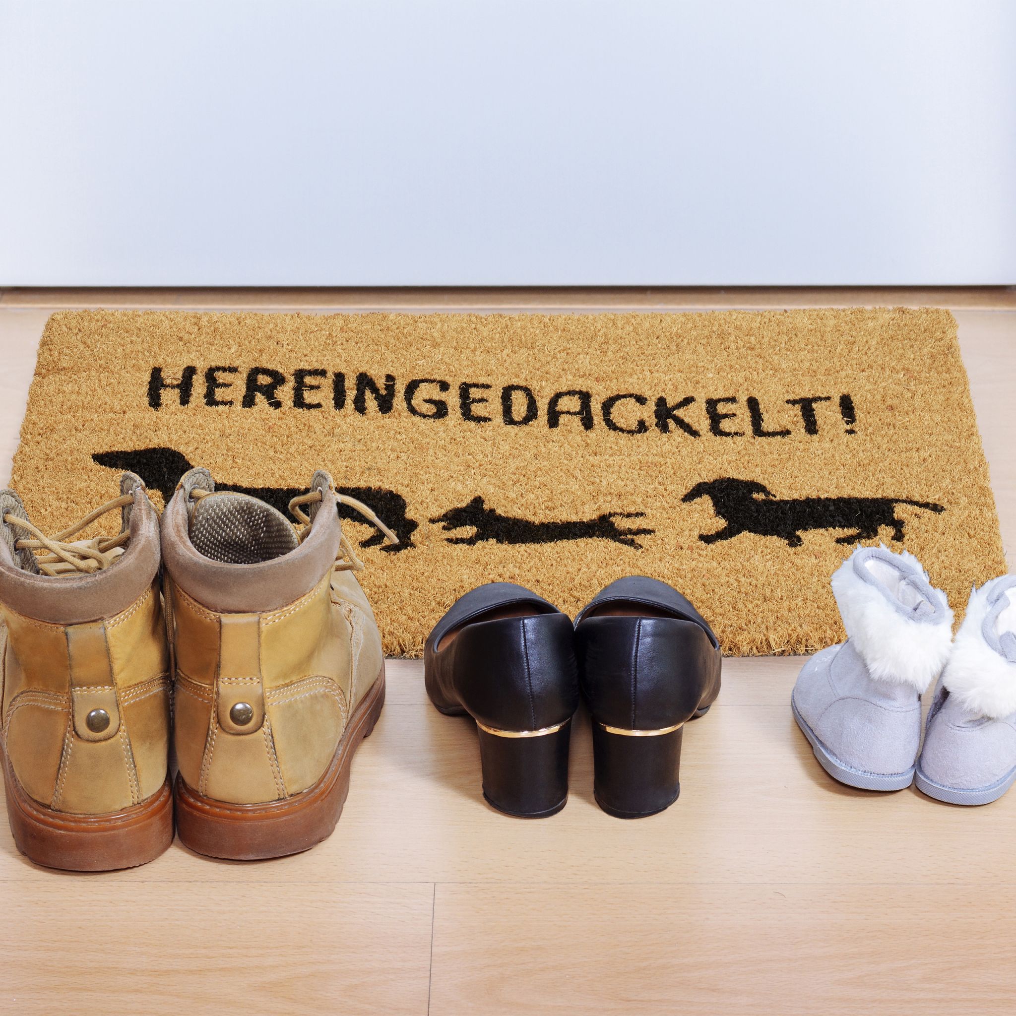 Fussmatte Kokos Hereingedackelt Hellbraun-Schwarz von Relaxdays