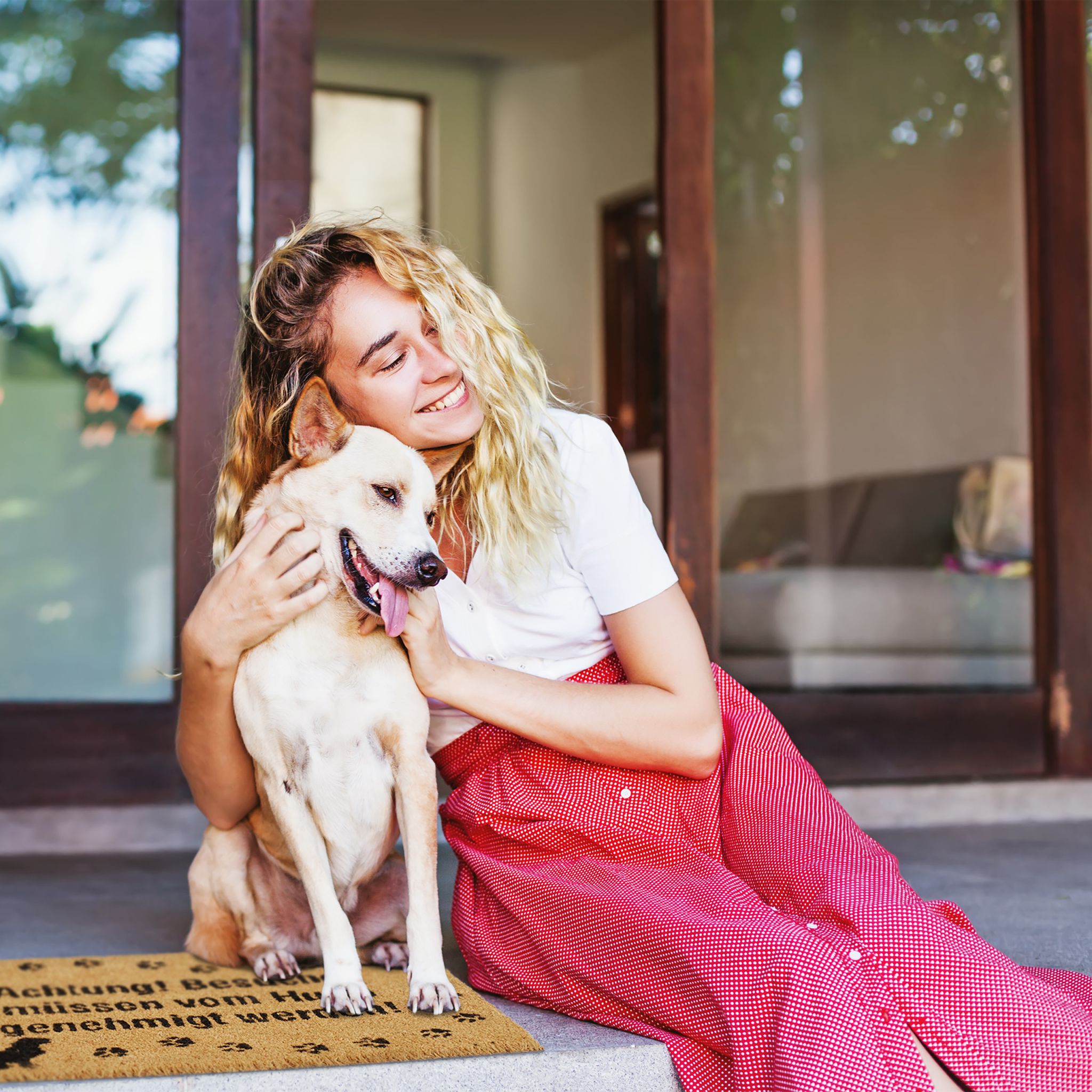 Fussmatte Kokos Hund Hellbraun-Schwarz von Relaxdays