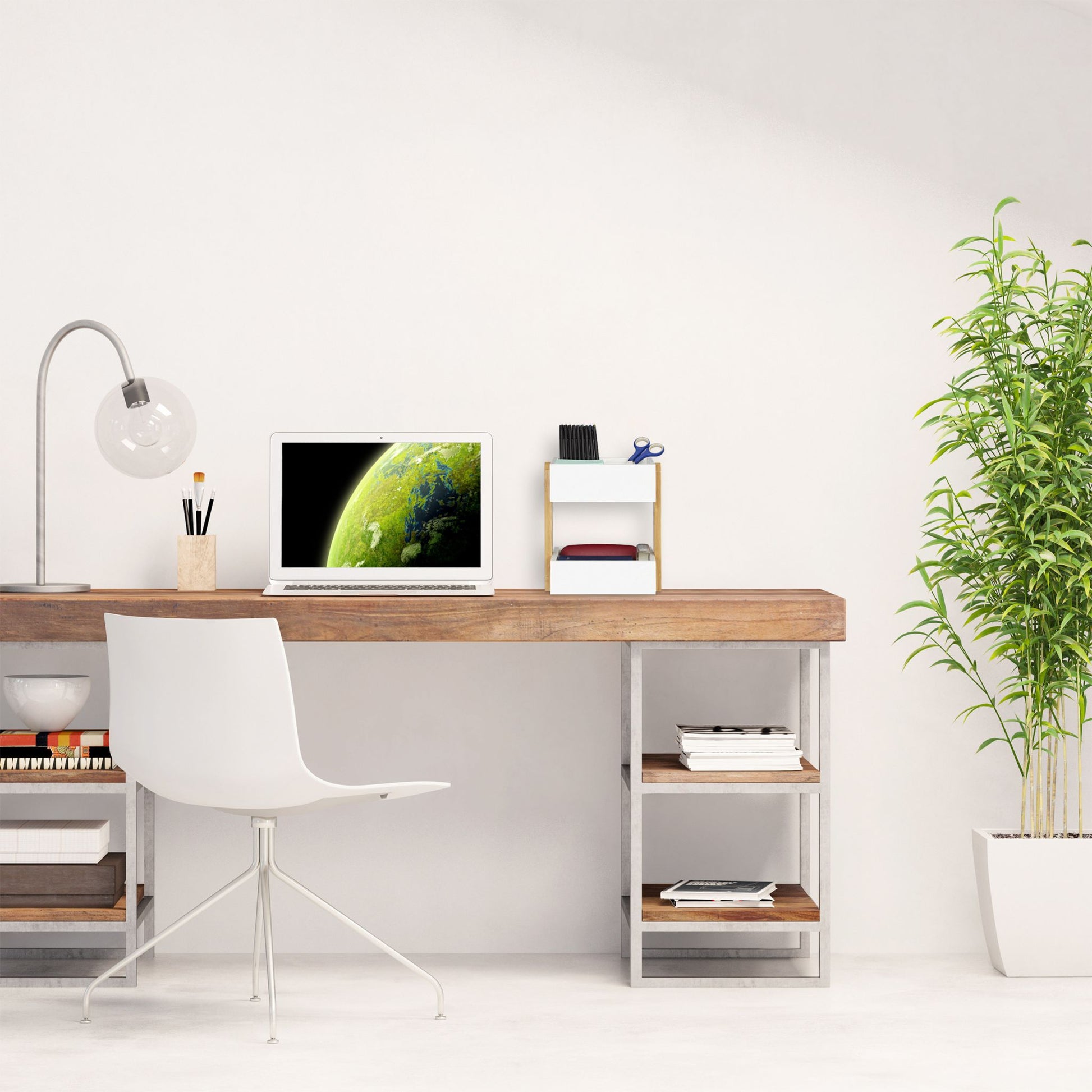 Schreibtisch Organizer 2 Fächer Weiss-Hellbraun von Relaxdays