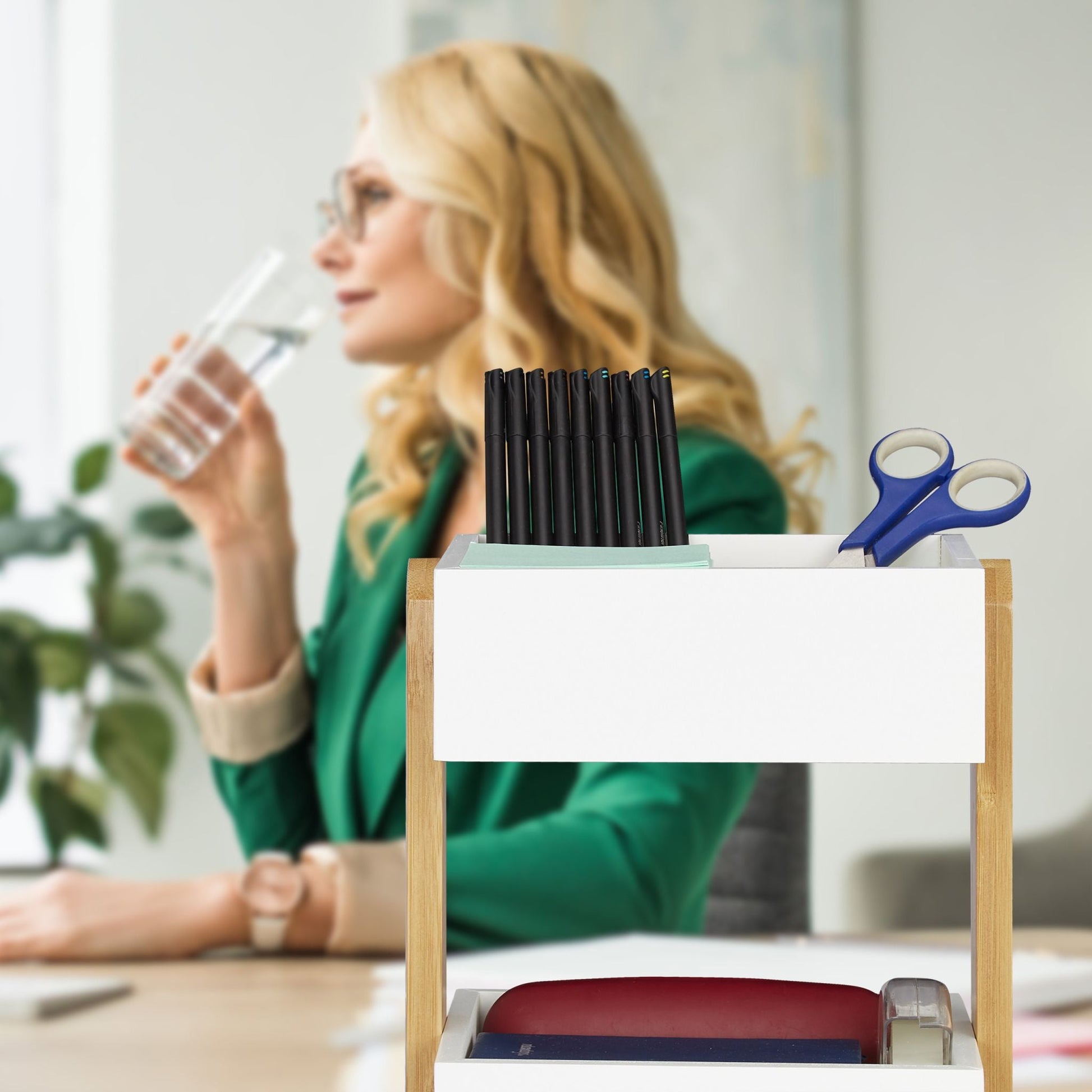 Schreibtisch Organizer 2 Fächer Weiss-Hellbraun von Relaxdays