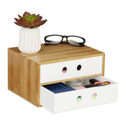 Schreibtisch Organizer 2 Schubladen Weiss-Hellbraun von Relaxdays