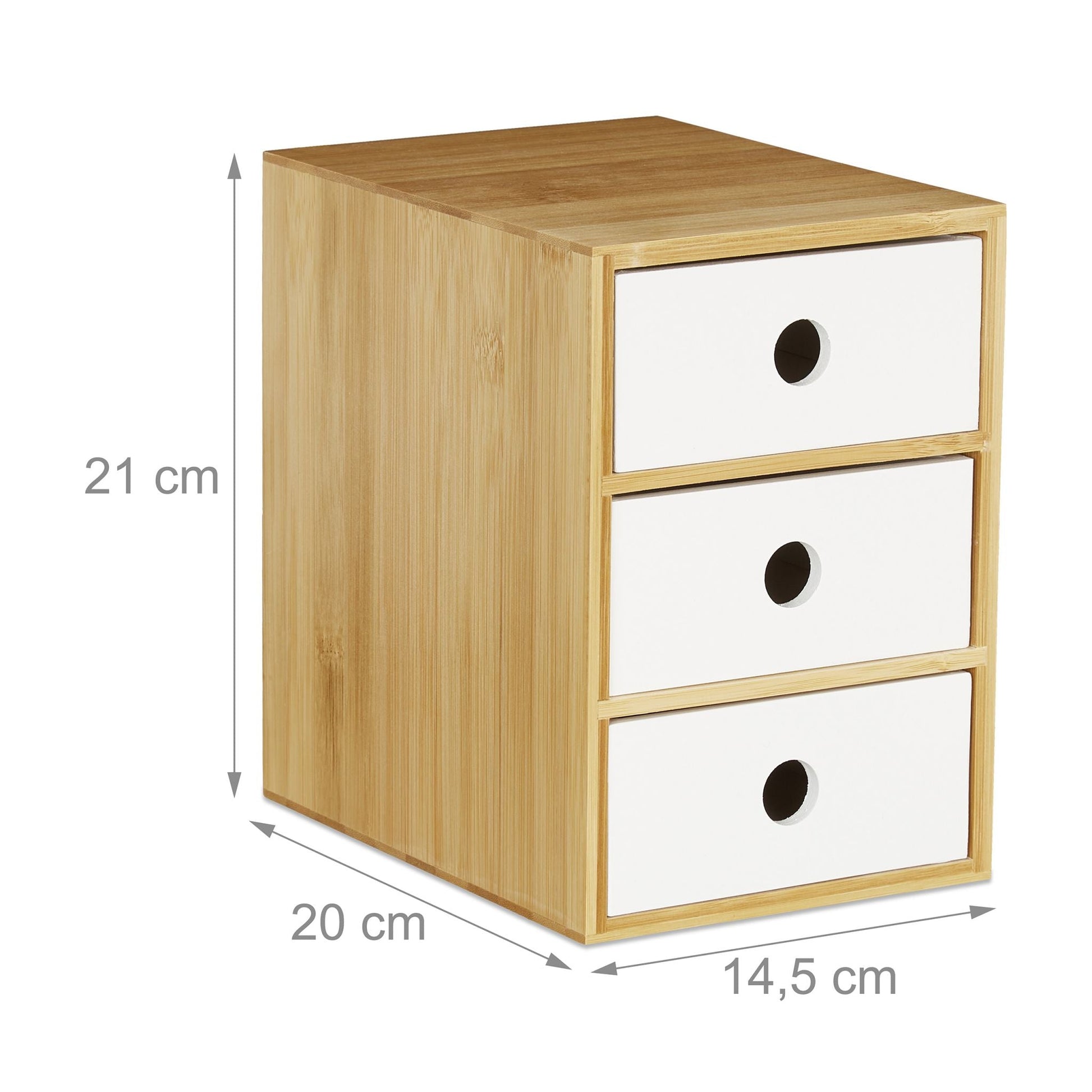 Schreibtisch Organizer 3 Schubladen Weiss-Hellbraun von Relaxdays
