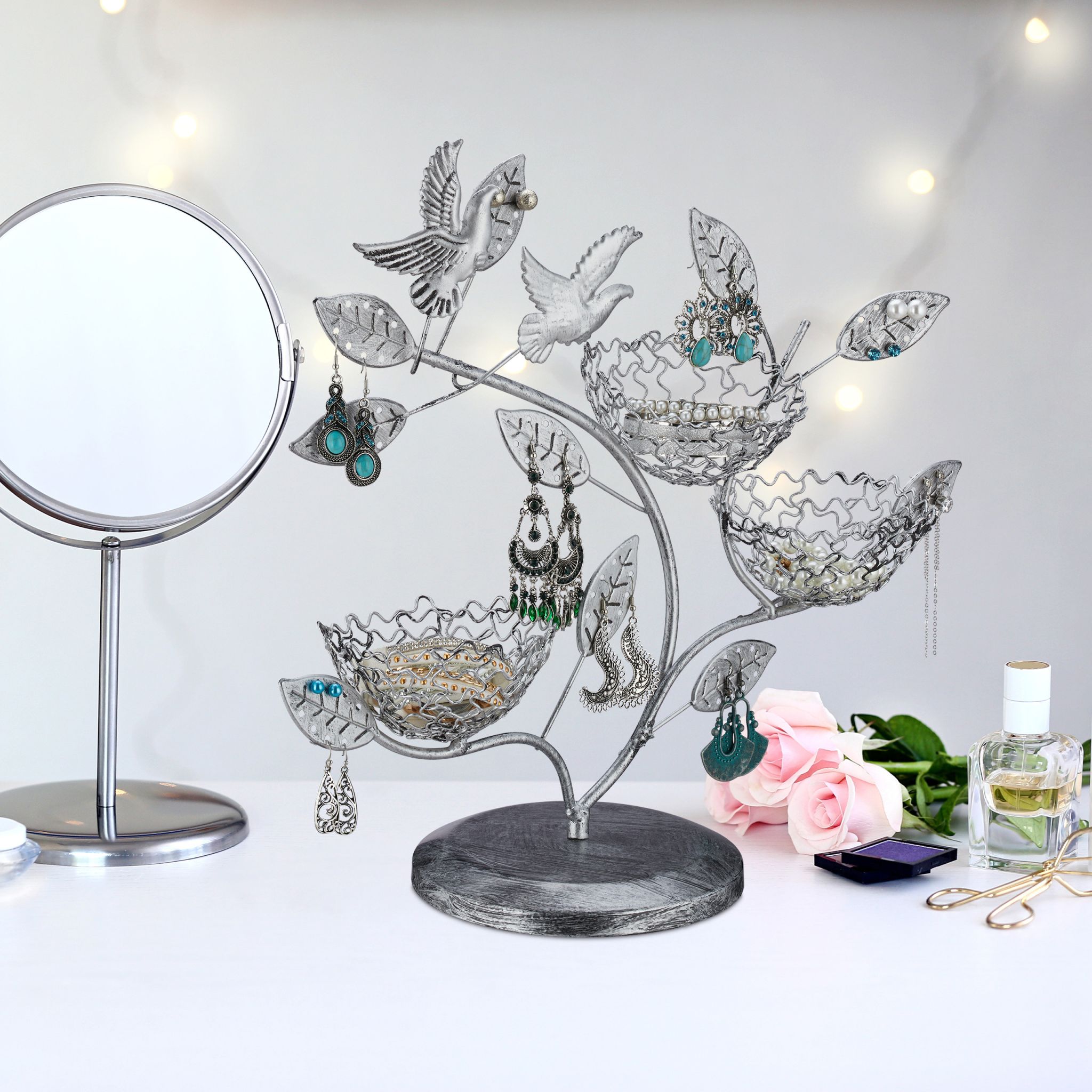 Schmuckbaum für Ohrstecker und Ringe Silber von Relaxdays