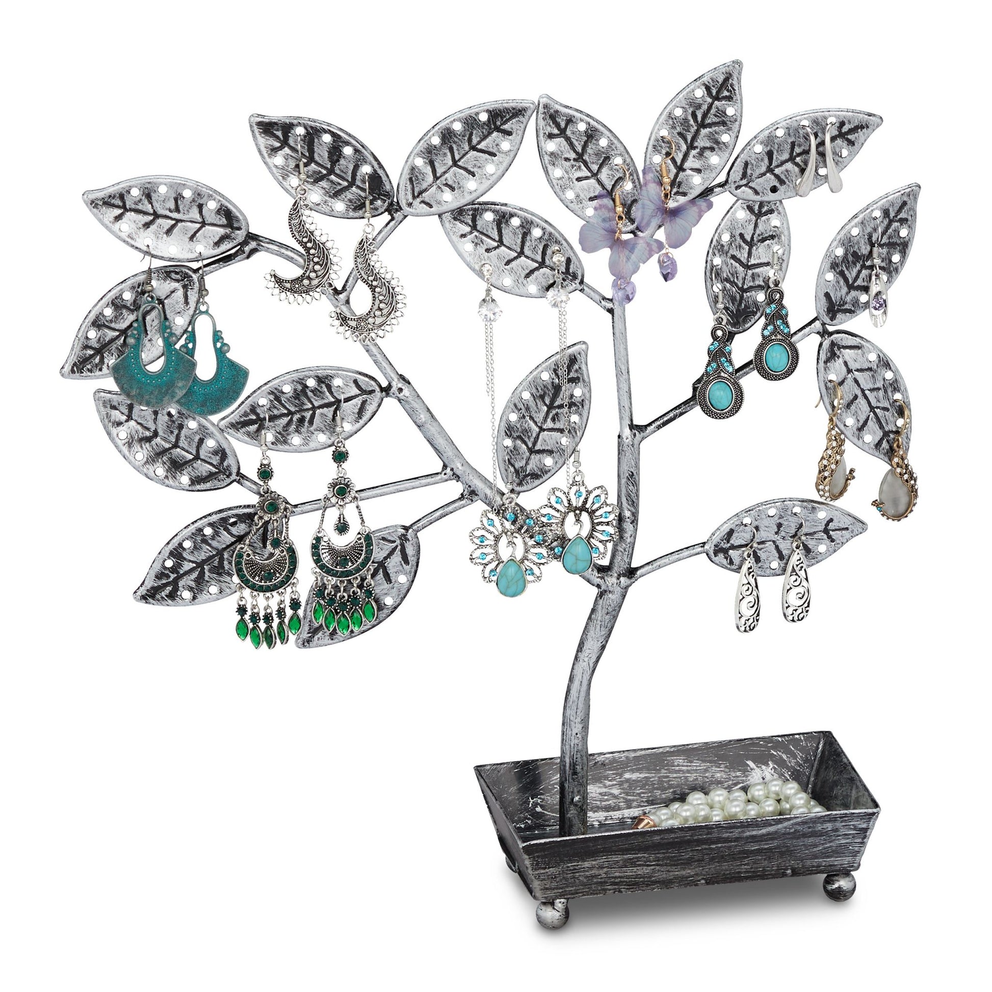 Schmuckbaum mit Schale Schwarz-Silber von Relaxdays