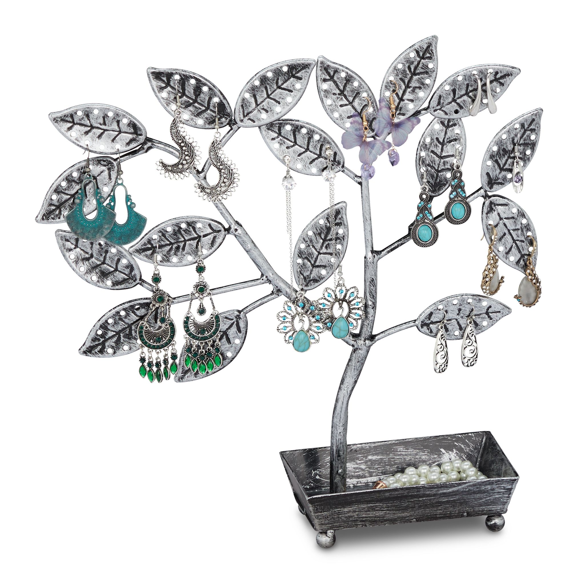Schmuckbaum mit Schale Schwarz-Silber von Relaxdays