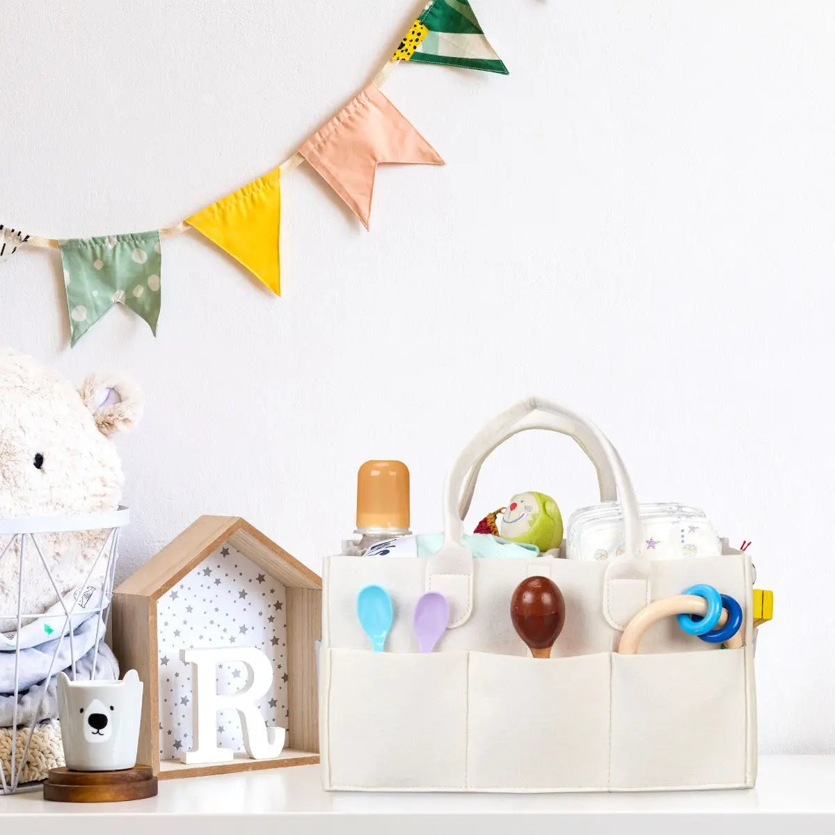 Baby Windel Caddy Filz Tragbare Windelaufbewahrung Beige von Relaxdays