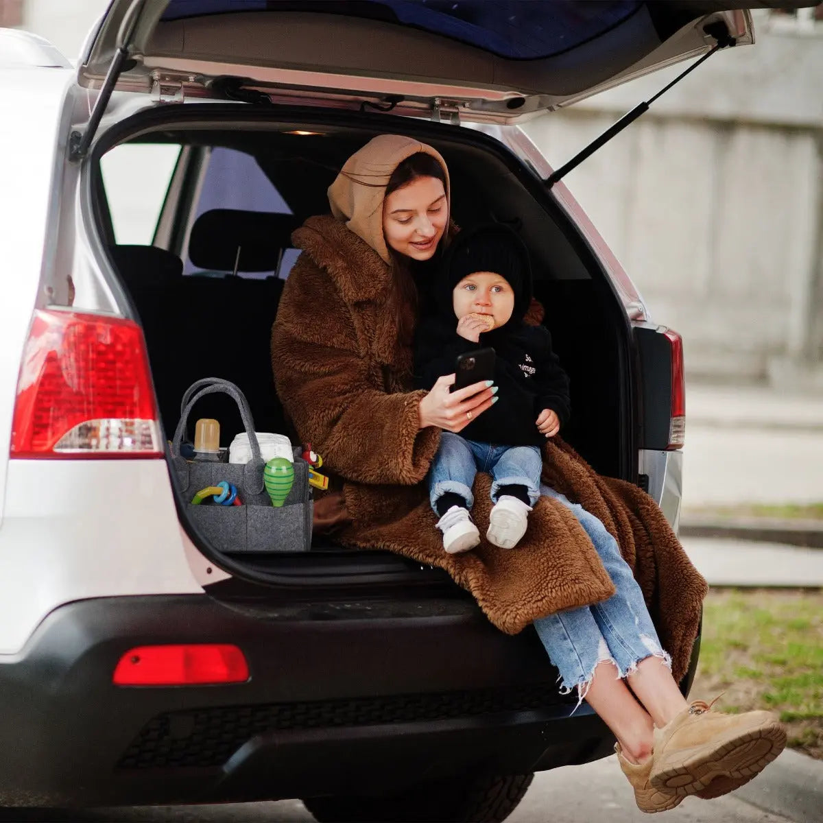 Baby Windel Caddy Filz Tragbare Windelaufbewahrung Beige von Relaxdays