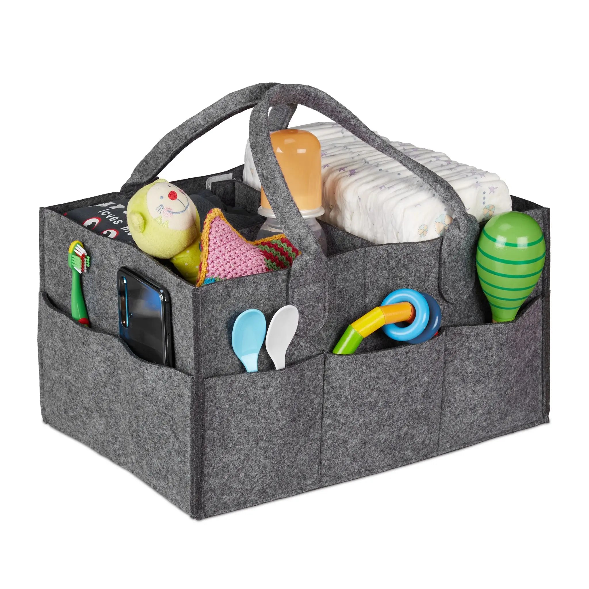 Baby Windel Caddy Filz Anthrazit von Relaxdays