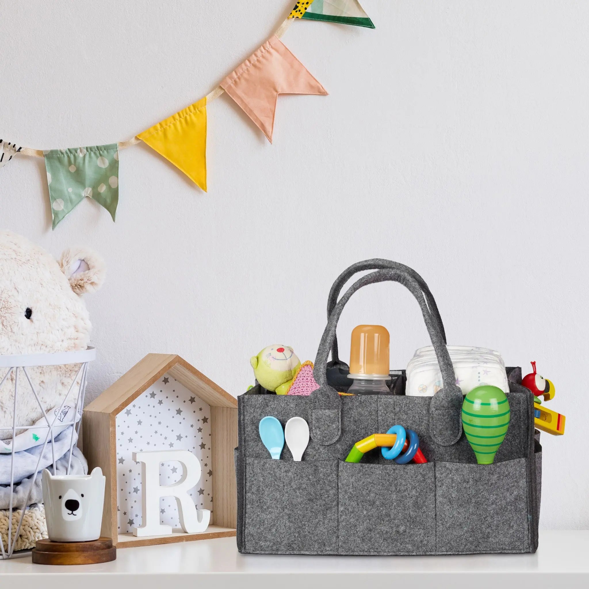 Baby Windel Caddy Filz Anthrazit von Relaxdays