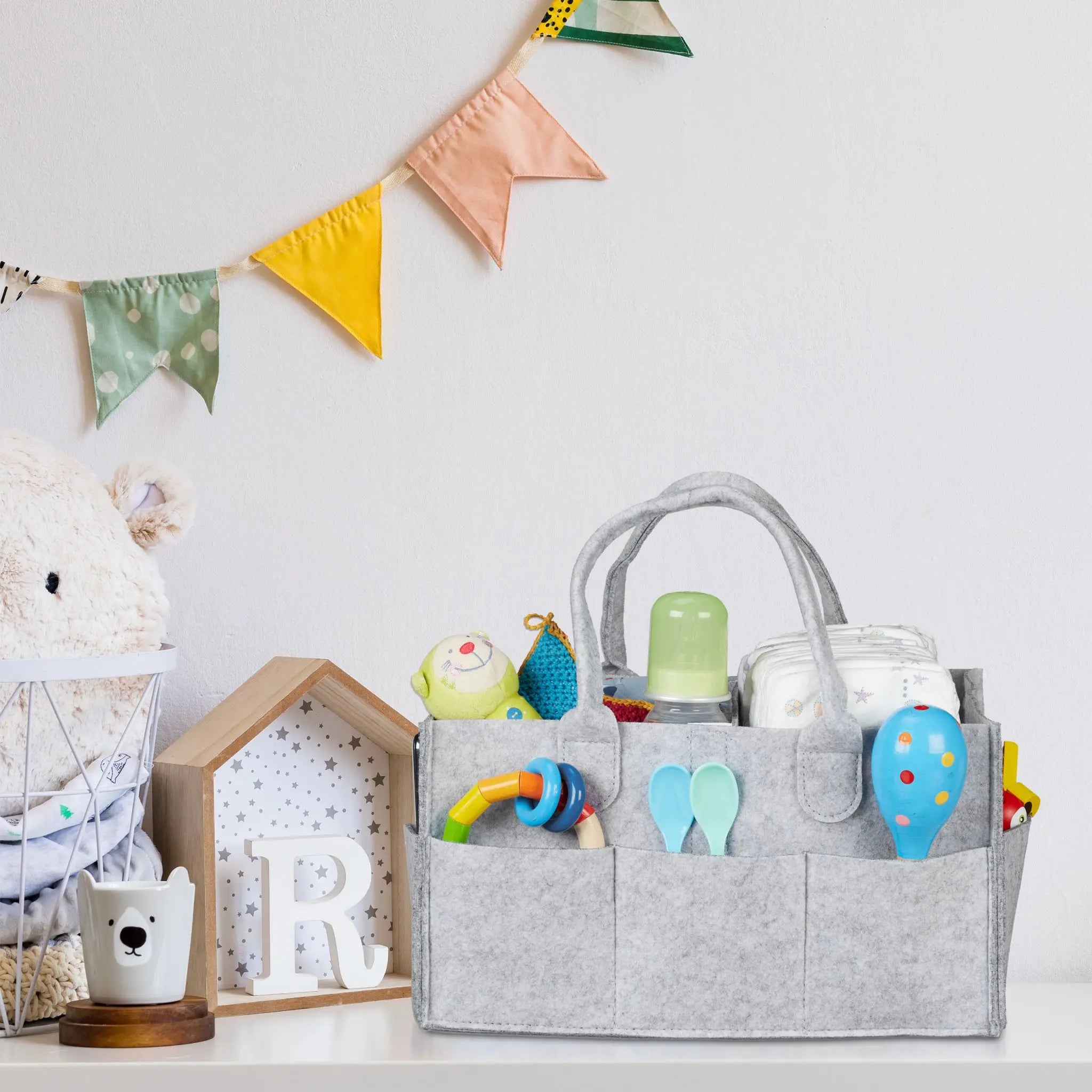 Baby Windel Caddy Filz Grau von Relaxdays