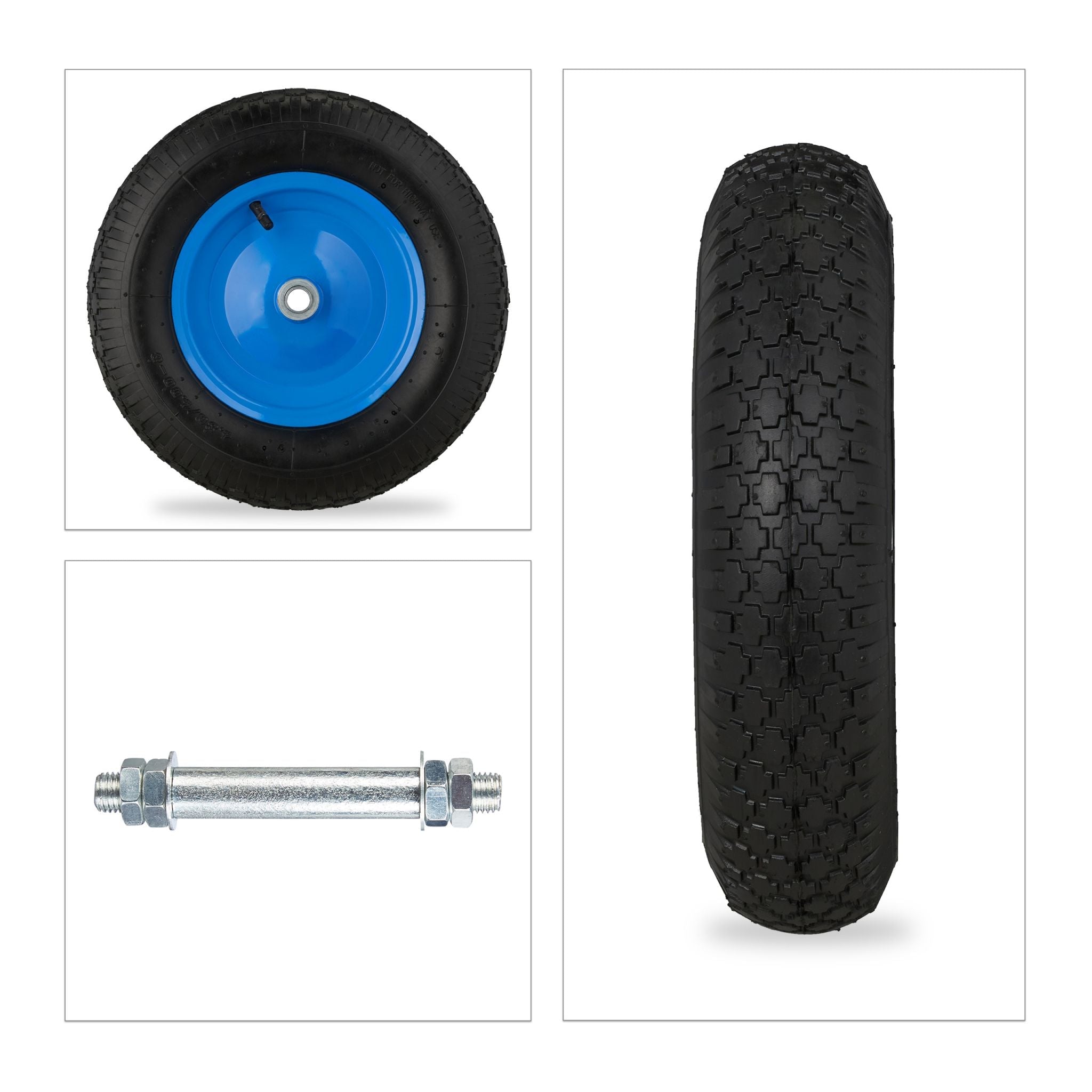 Schubkarrenrad 4.80 4.00-8 mit Achse Blau-Schwarz von Relaxdays