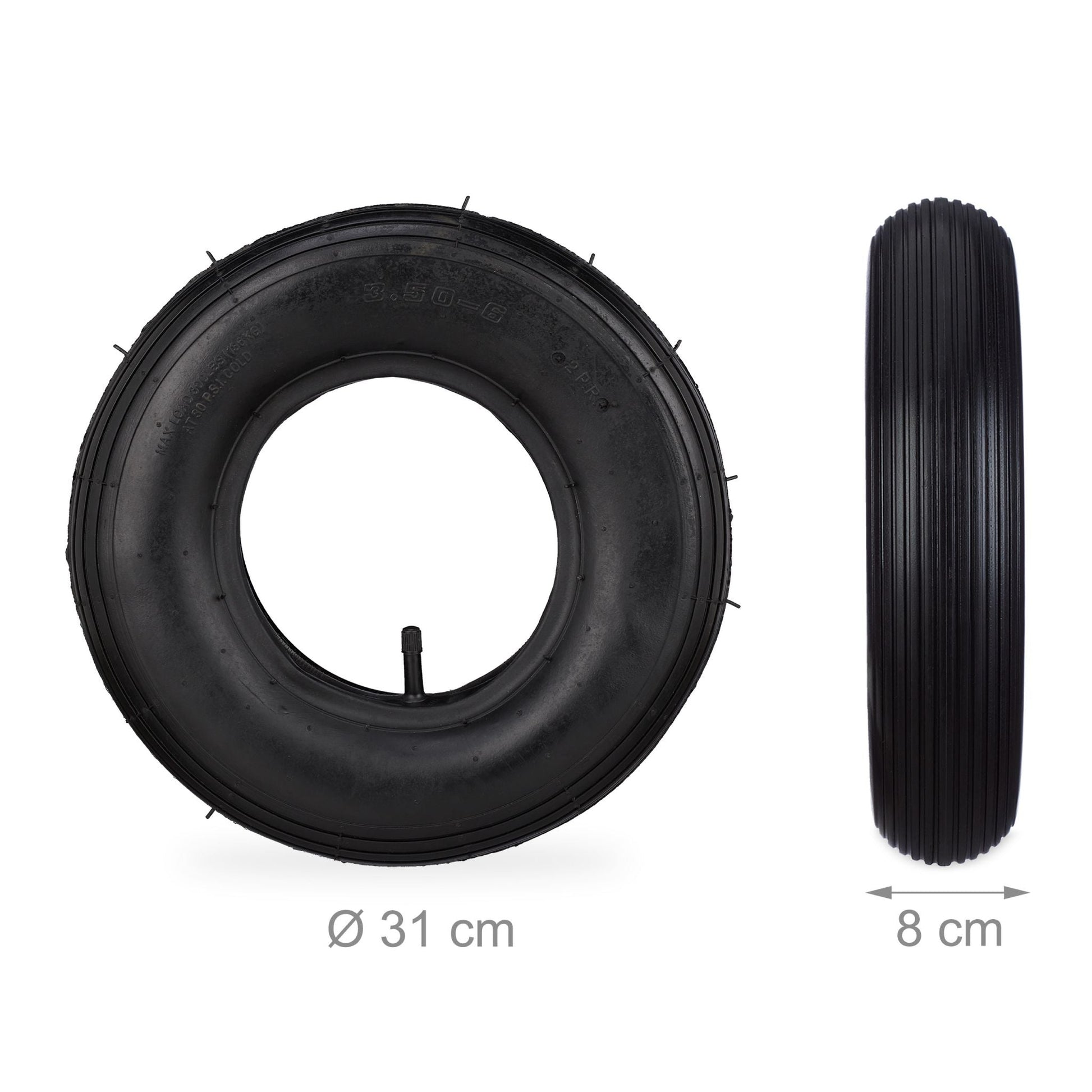 Schubkarrenrad 2er-Set mit Schlauch Schwarz von Relaxdays