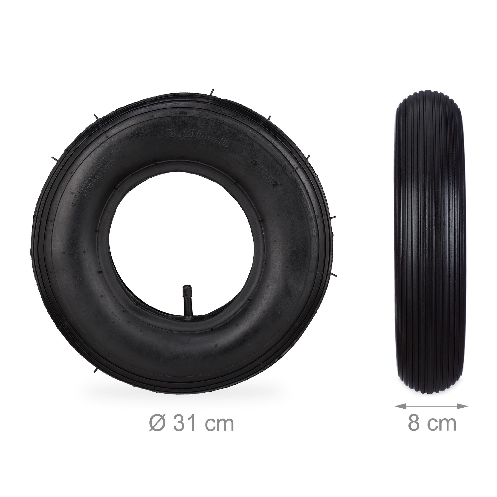 Schubkarrenrad 2er-Set mit Schlauch Schwarz von Relaxdays