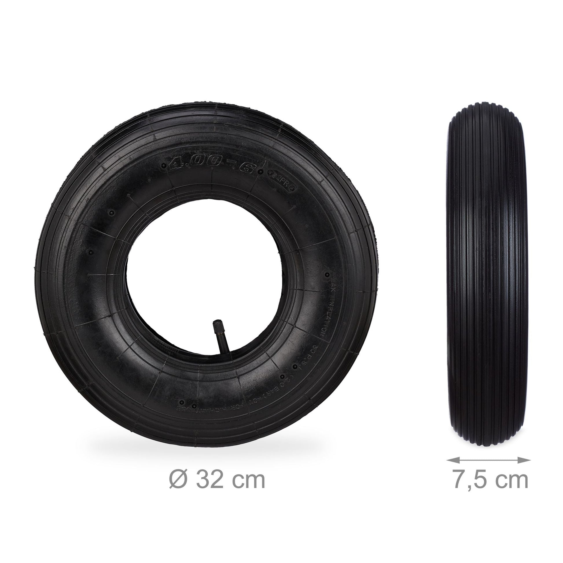 Schubkarrenrad Set mit Schlauch 4.00-6 Schwarz von Relaxdays