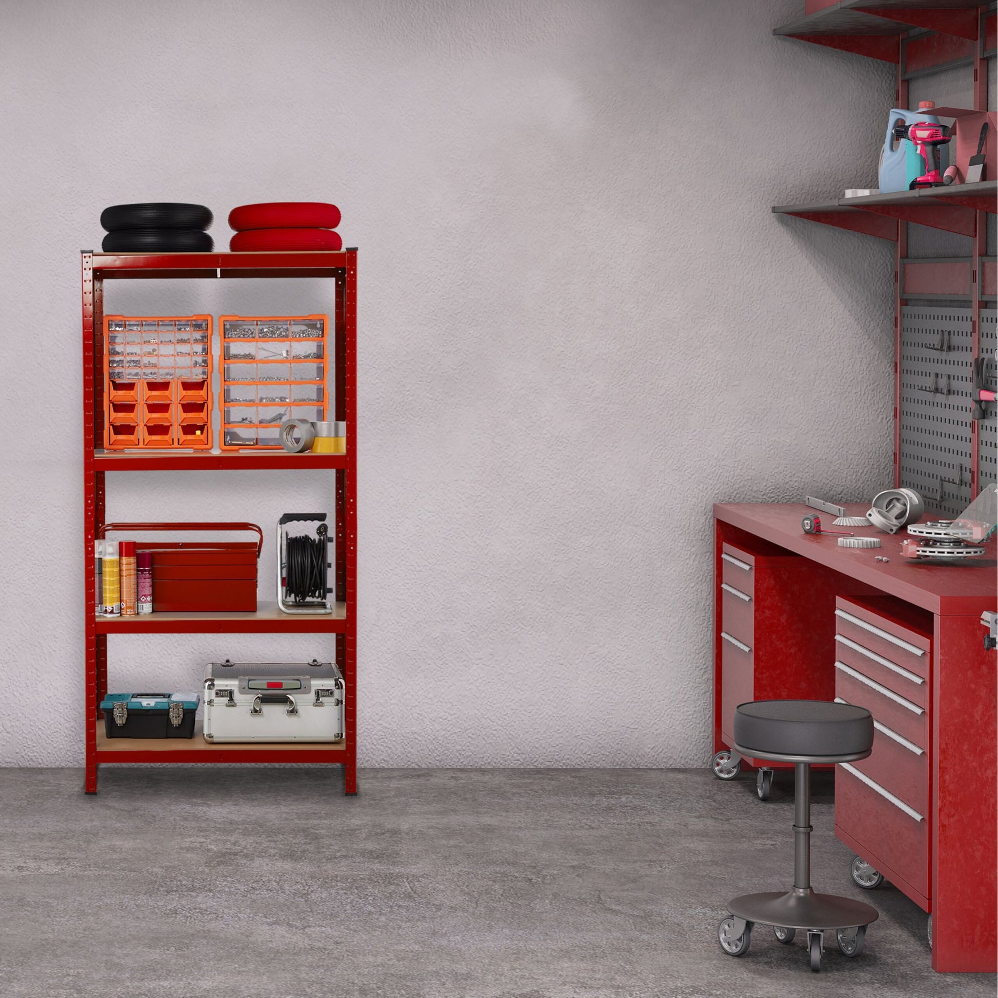 Schwerlastregal 150cm rot Hellbraun-Rot-Schwarz von Relaxdays