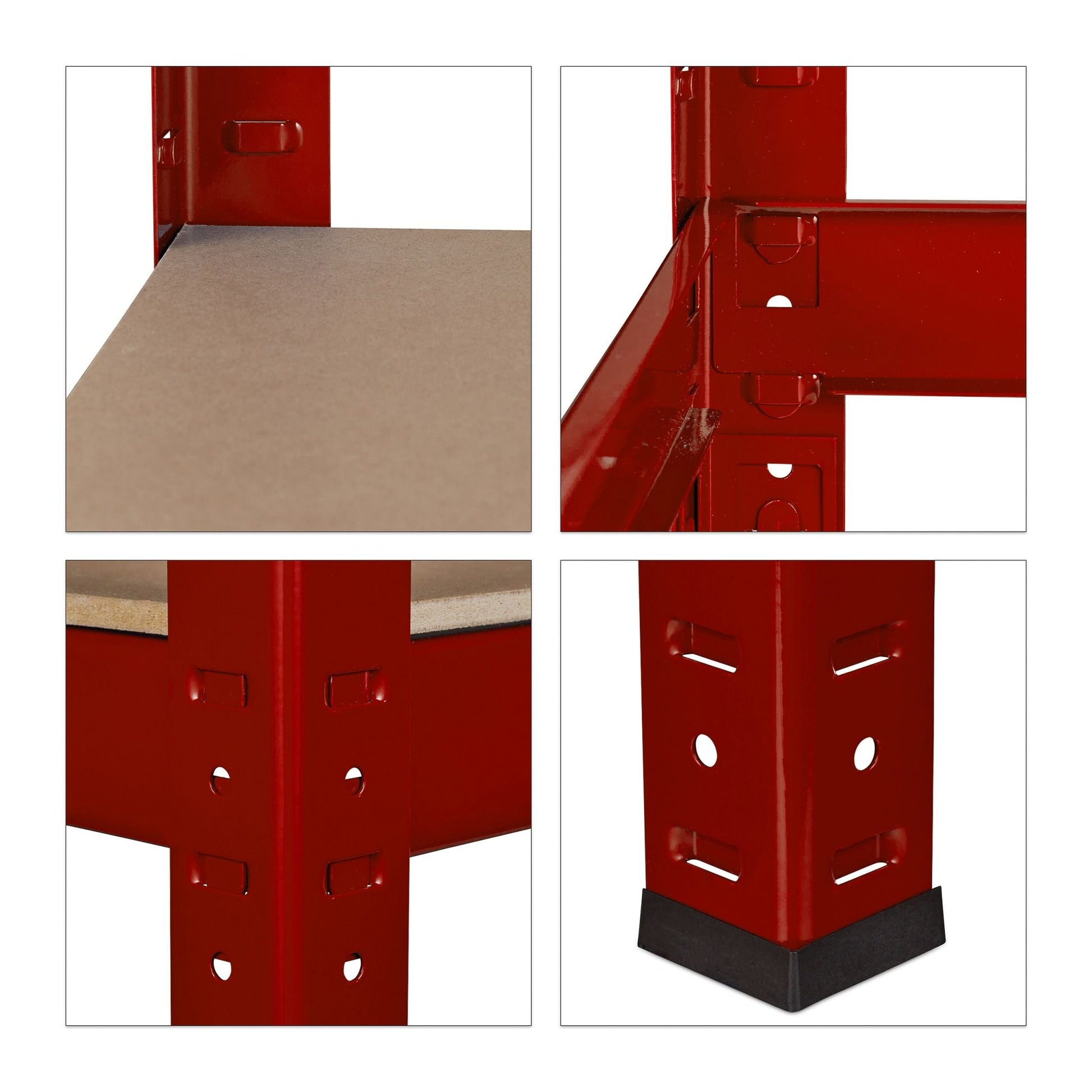Schwerlastregal 150cm rot Hellbraun-Rot-Schwarz von Relaxdays
