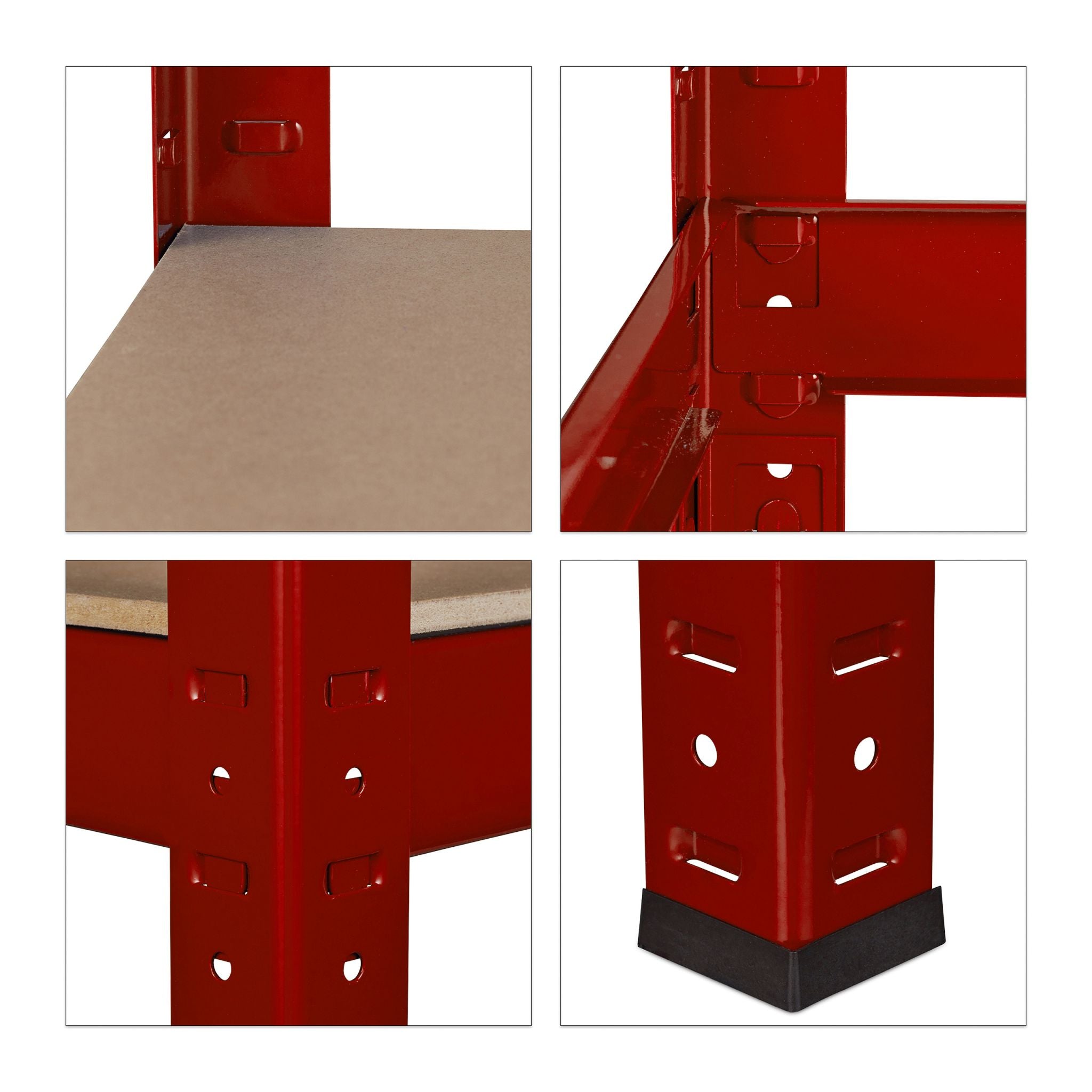 Schwerlastregal 150cm rot Hellbraun-Rot-Schwarz von Relaxdays