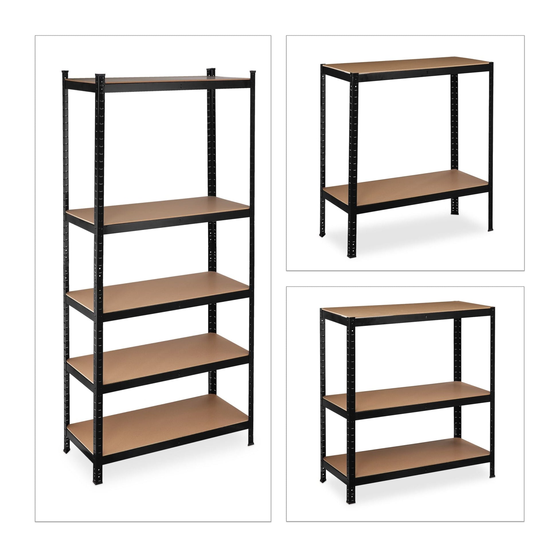 Schwerlastregal 220cm schwarz Hellbraun-Schwarz von Relaxdays