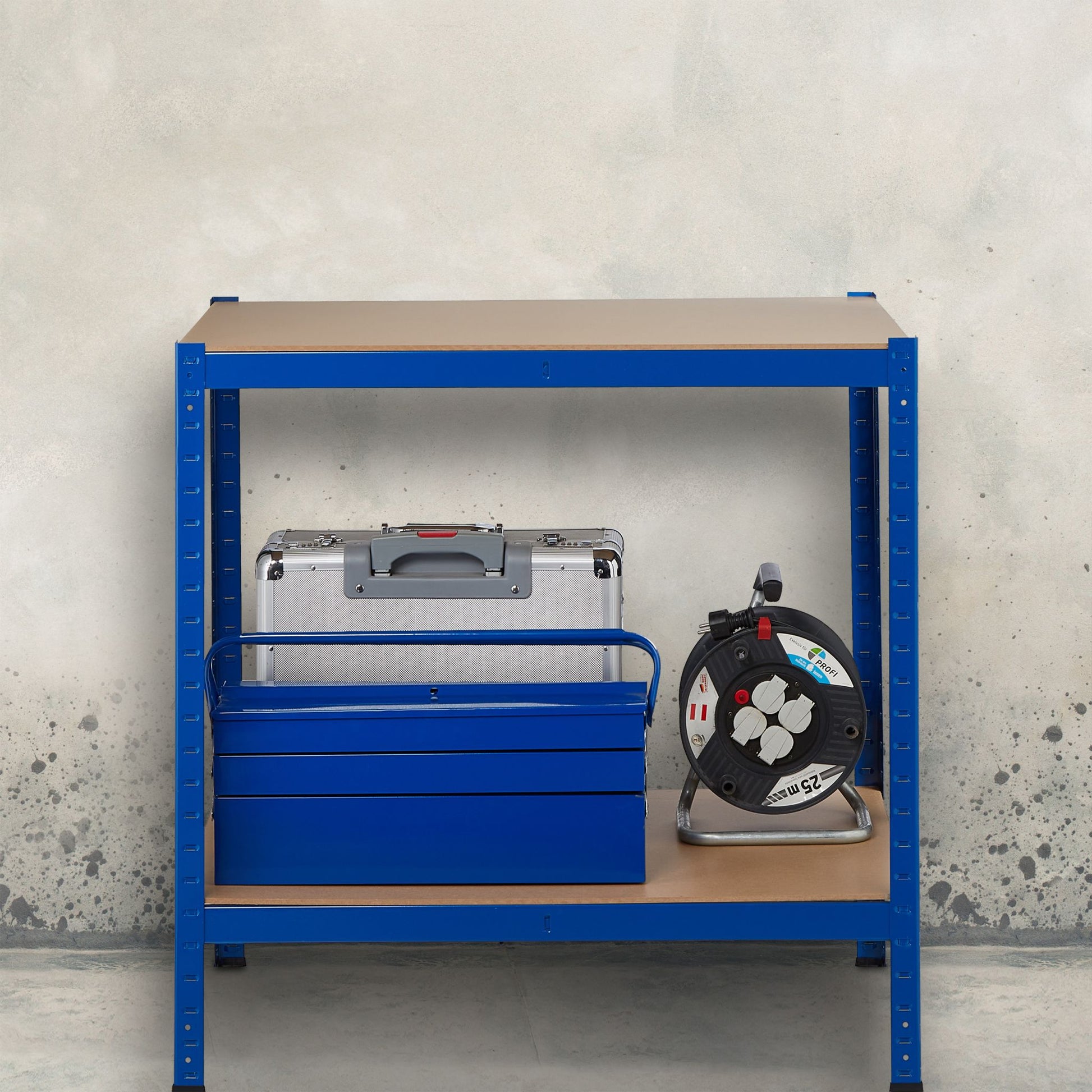 Schwerlastregal 180x90x60 blau Blau-Hellbraun-Schwarz von Relaxdays
