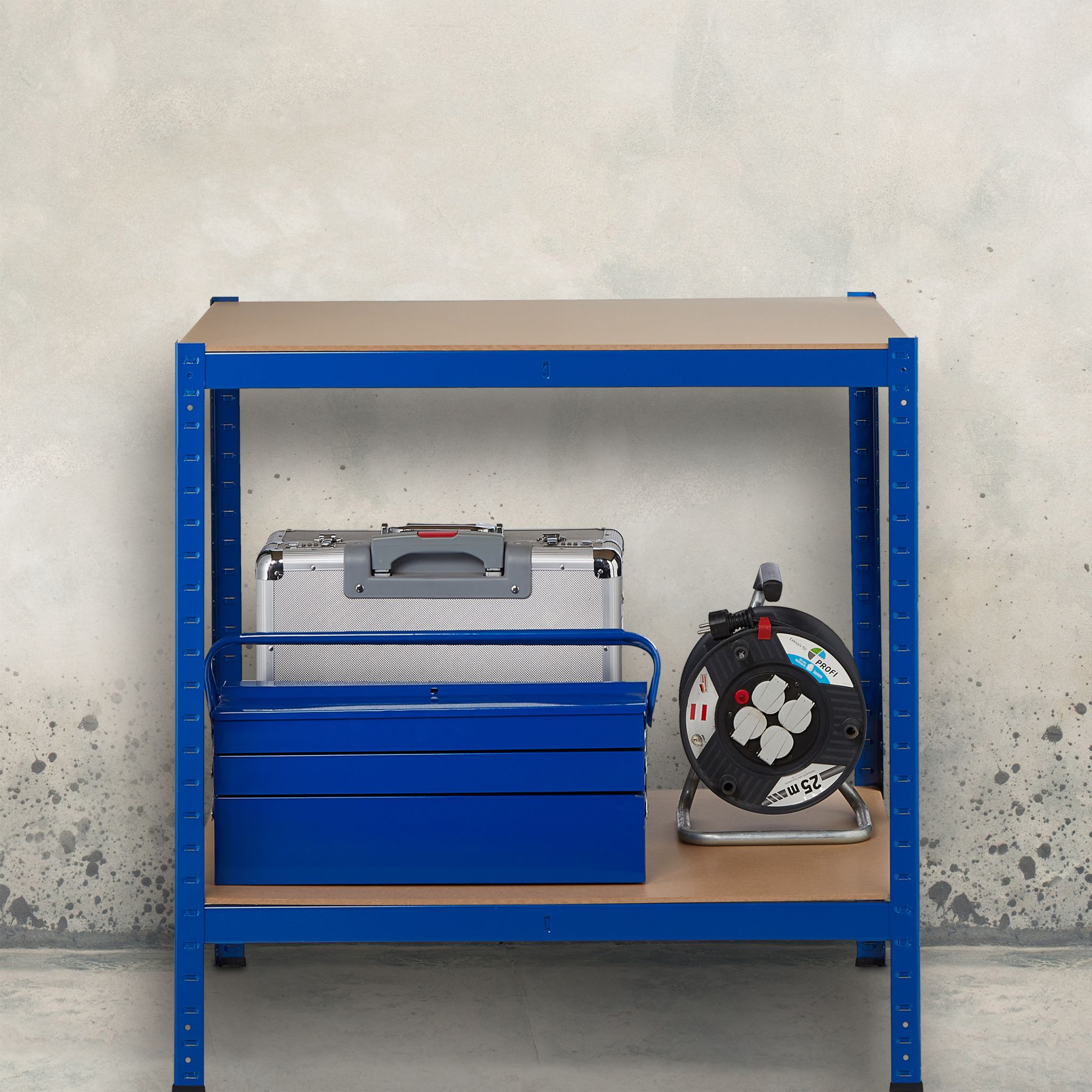 Schwerlastregal 180x90x60 blau Blau-Hellbraun-Schwarz von Relaxdays