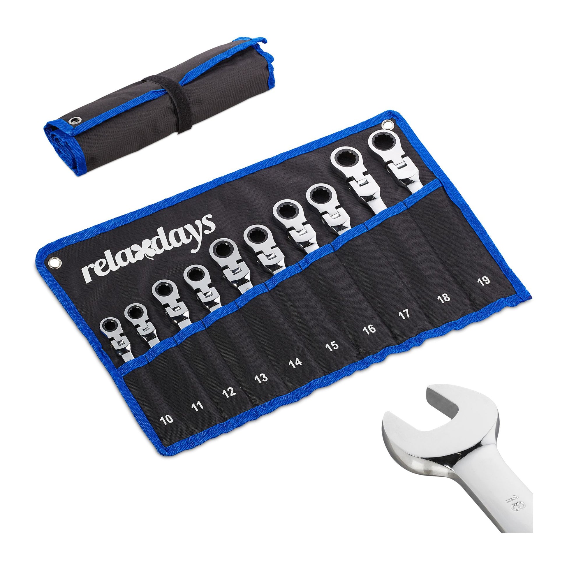 Flexibles Schraubenschlüssel Set 10-tlg. Blau-Schwarz-Silber von Relaxdays