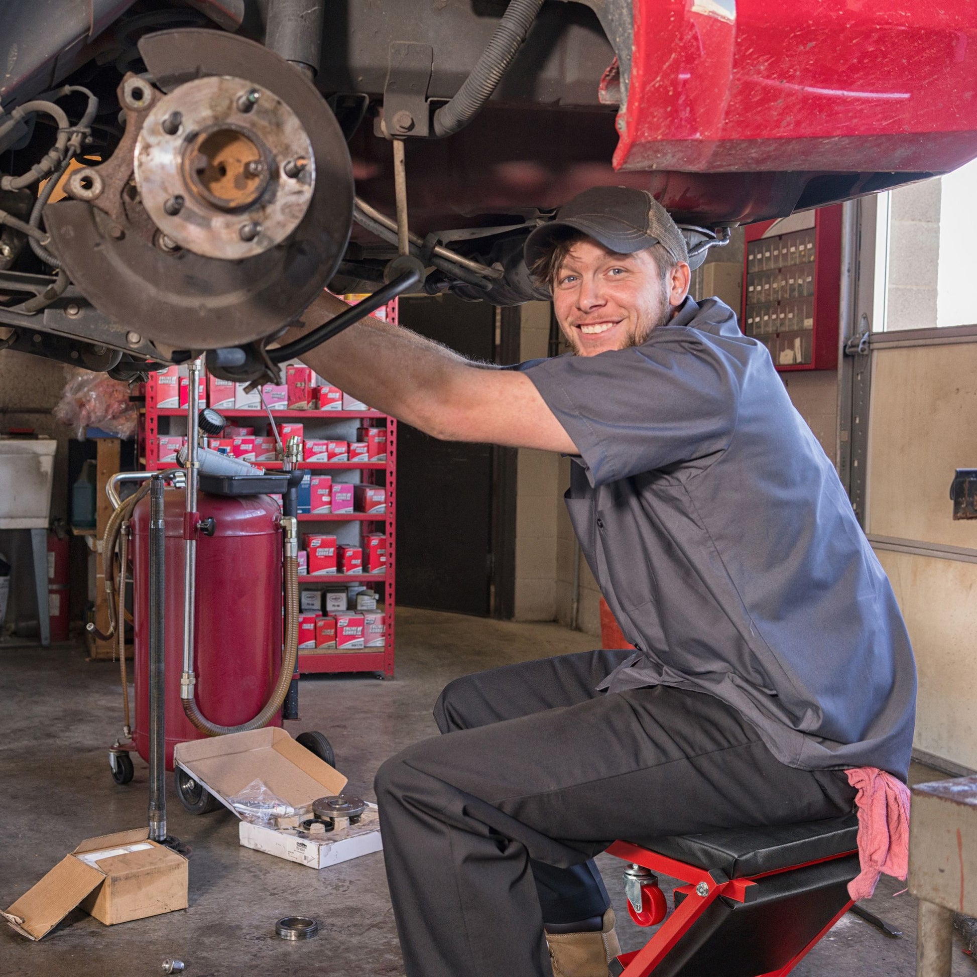 Rollbrett Werkstatt Rot-Schwarz von Relaxdays