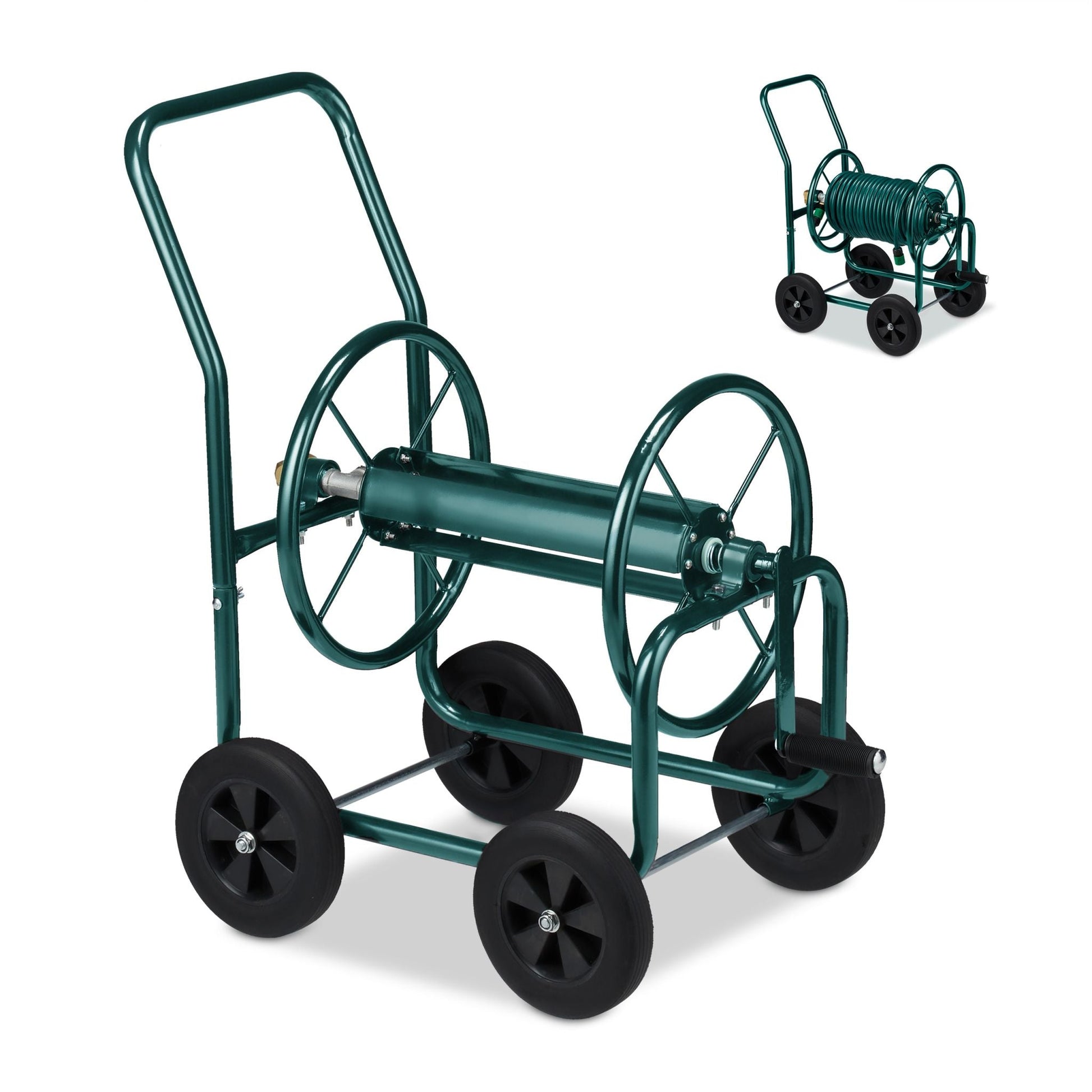 Schlauchwagen Metall grün Dunkelgrün-Schwarz von Relaxdays