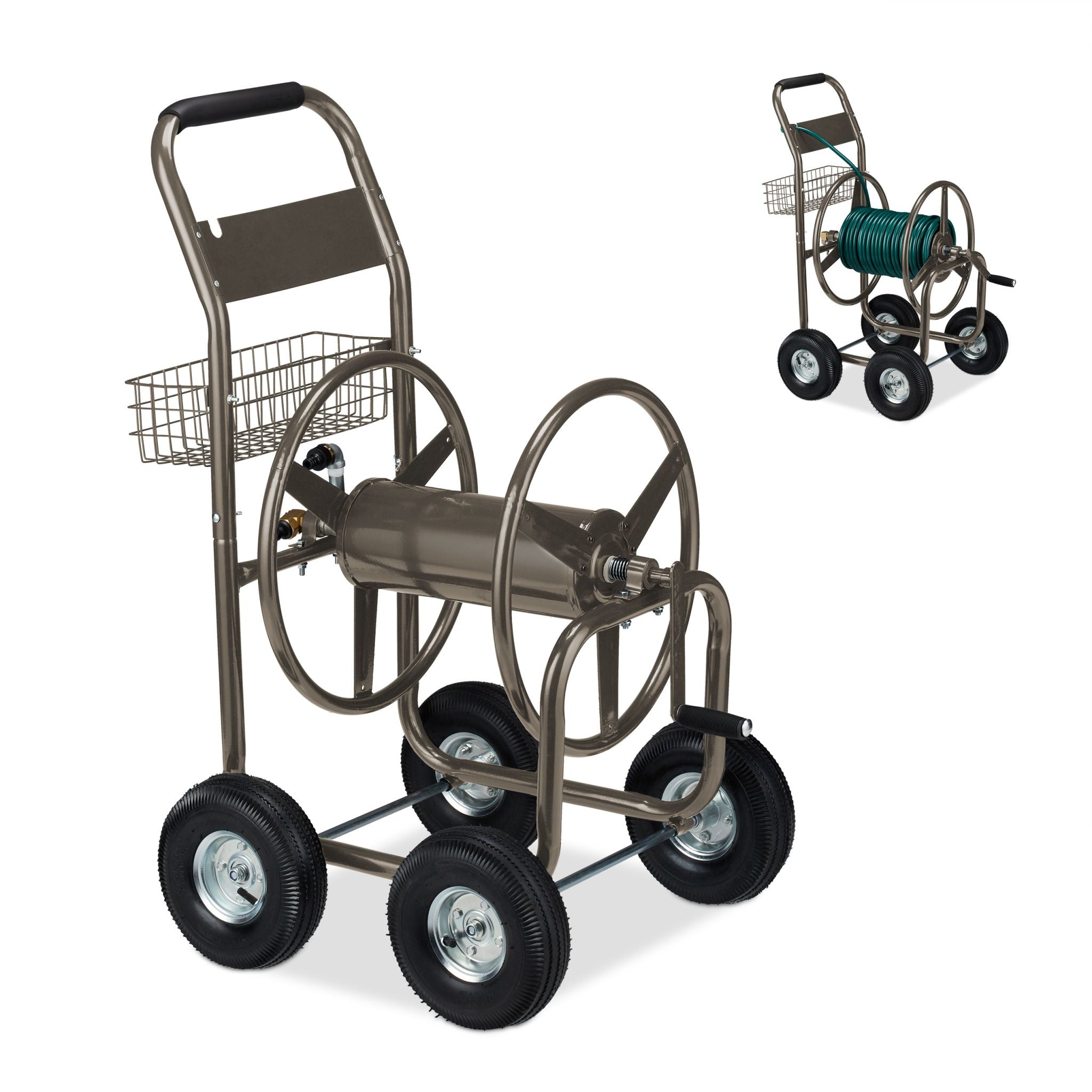 Schlauchwagen 4 Räder braun Braun von Relaxdays
