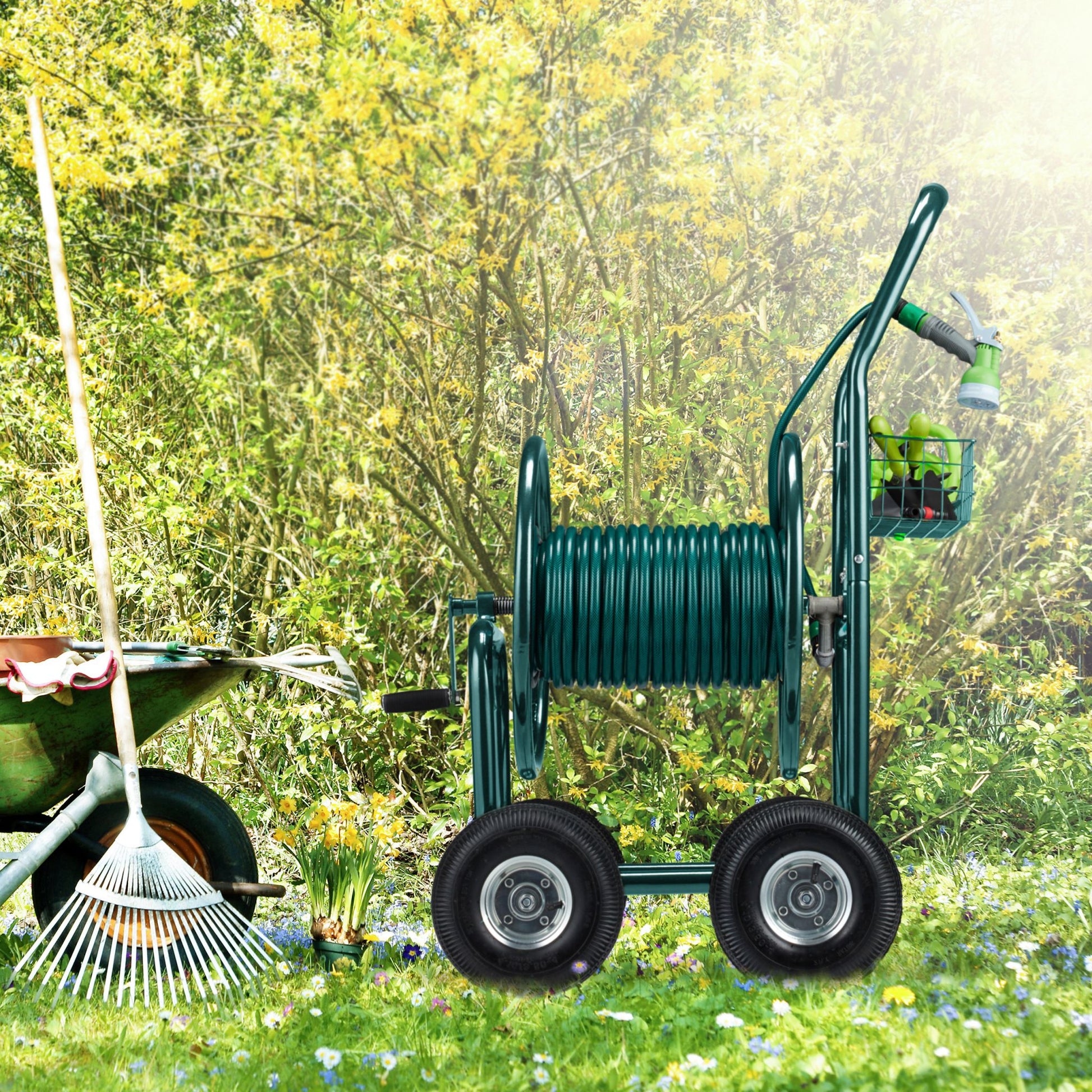 Schlauchwagen 4 Räder grün Dunkelgrün von Relaxdays