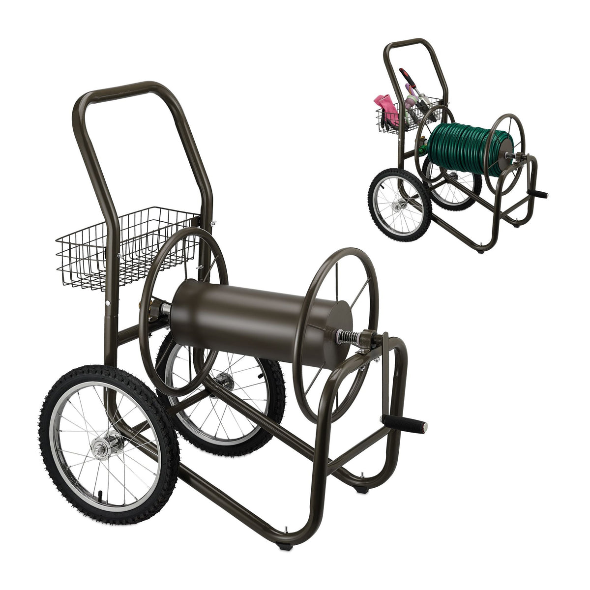 Schlauchwagen mit Korb Braun von Relaxdays