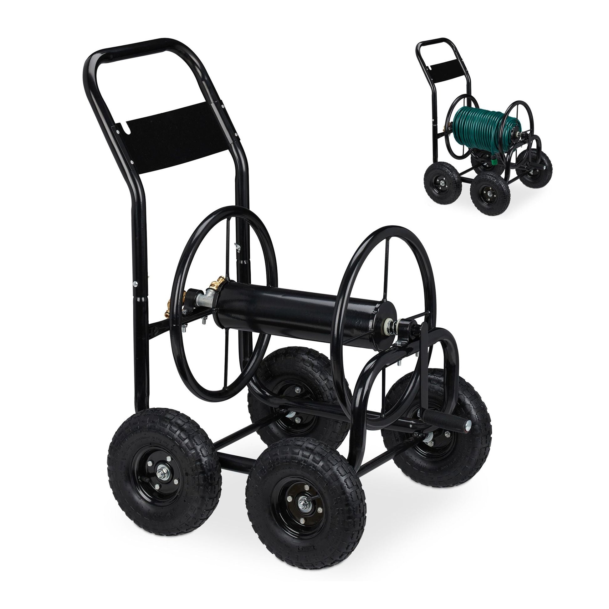 Schlauchwagen Metall schwarz Schwarz von Relaxdays