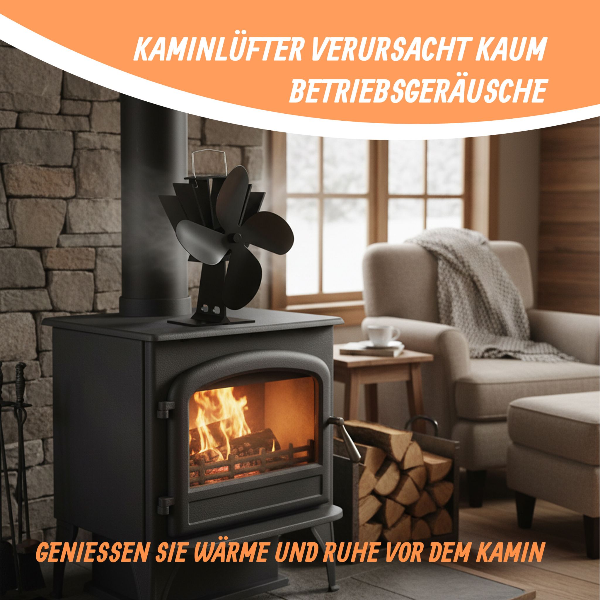 Ofenventilator ohne Strom schwarz Schwarz von Relaxdays