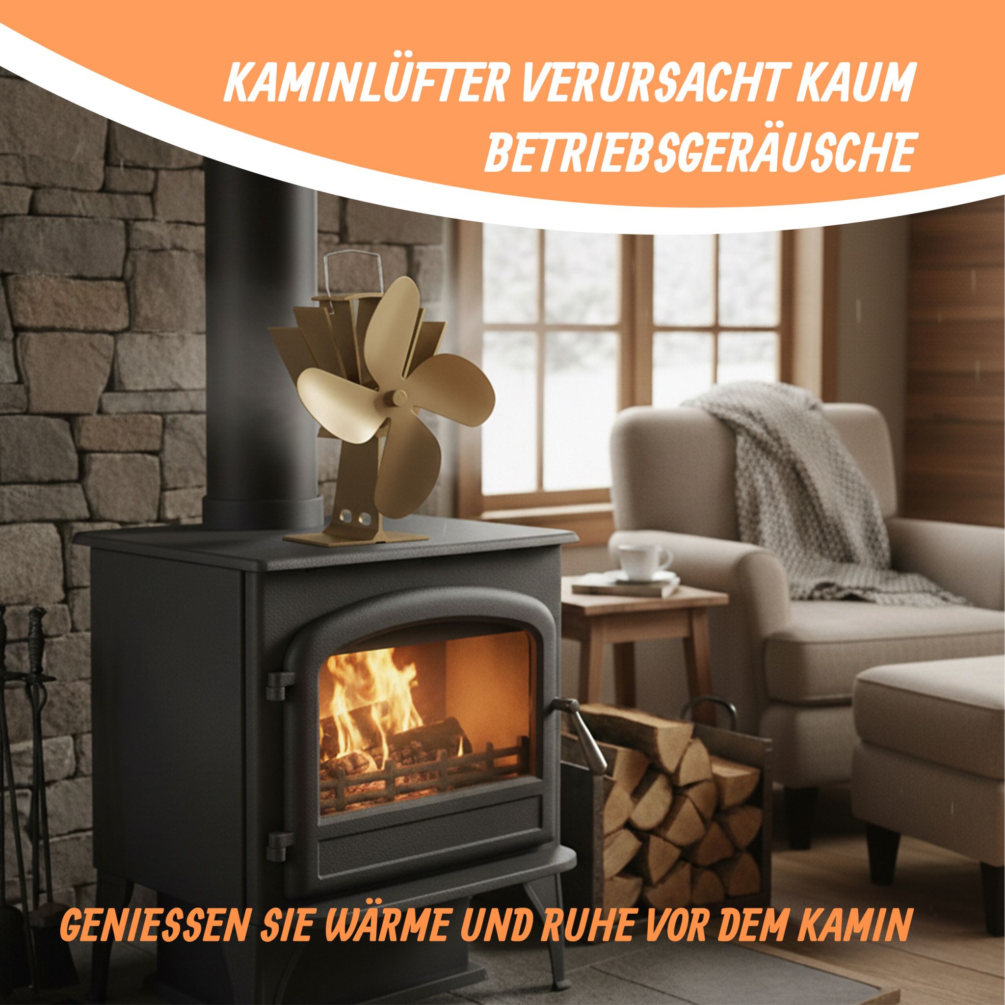 Ofenventilator ohne Strom Hellbraun von Relaxdays
