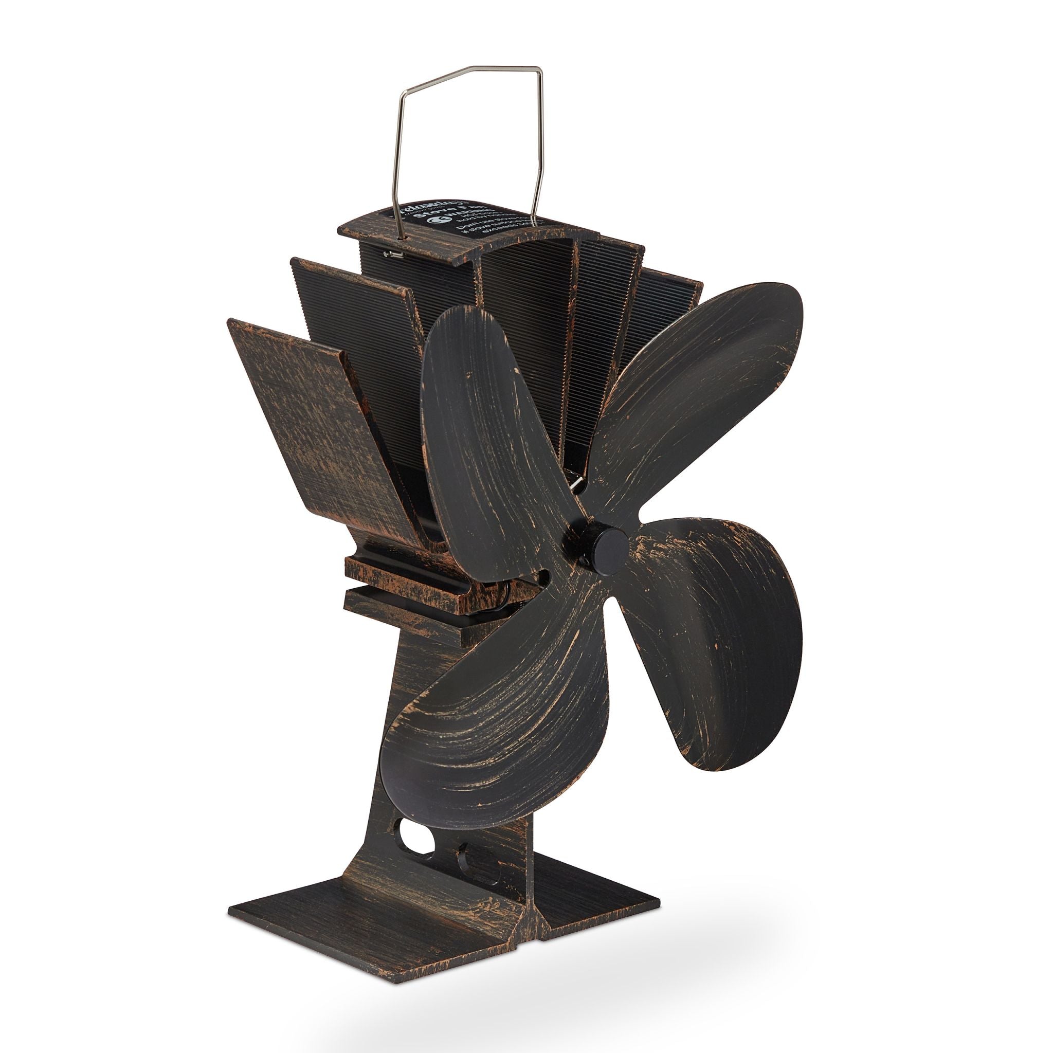 Ofenventilator ohne Strom Vintage Hellbraun-Schwarz von Relaxdays