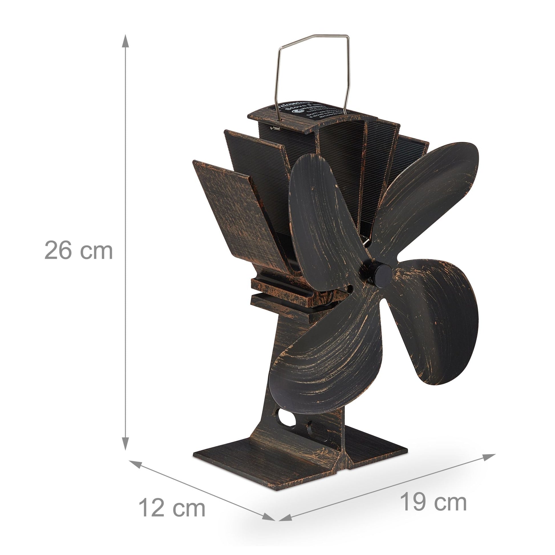 Ofenventilator ohne Strom Vintage Hellbraun-Schwarz von Relaxdays