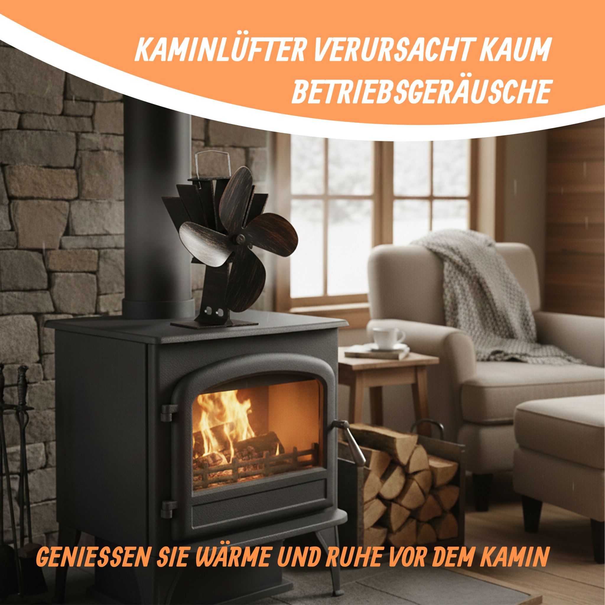 Ofenventilator ohne Strom Vintage Hellbraun-Schwarz von Relaxdays
