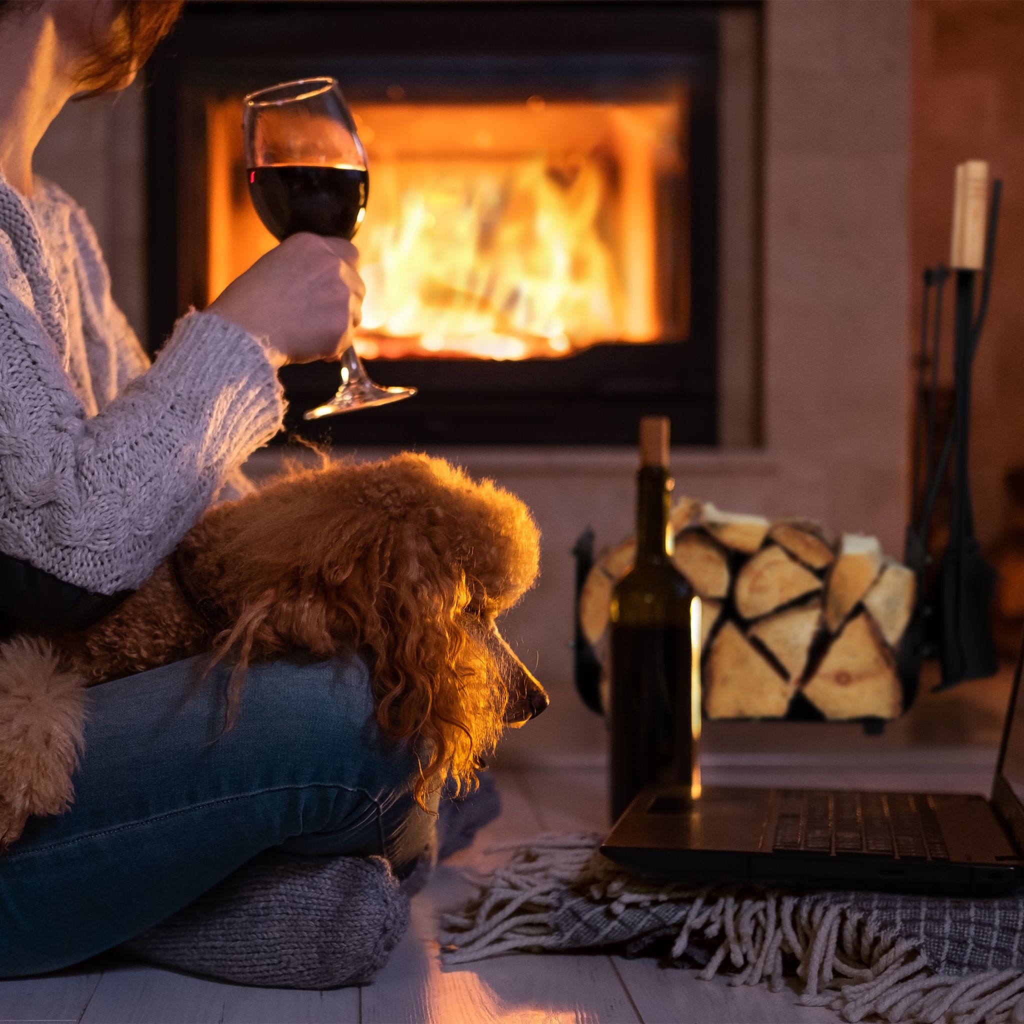 Kaminholzkorb Metall mit Kaminbesteck Hellbraun-Schwarz von Relaxdays