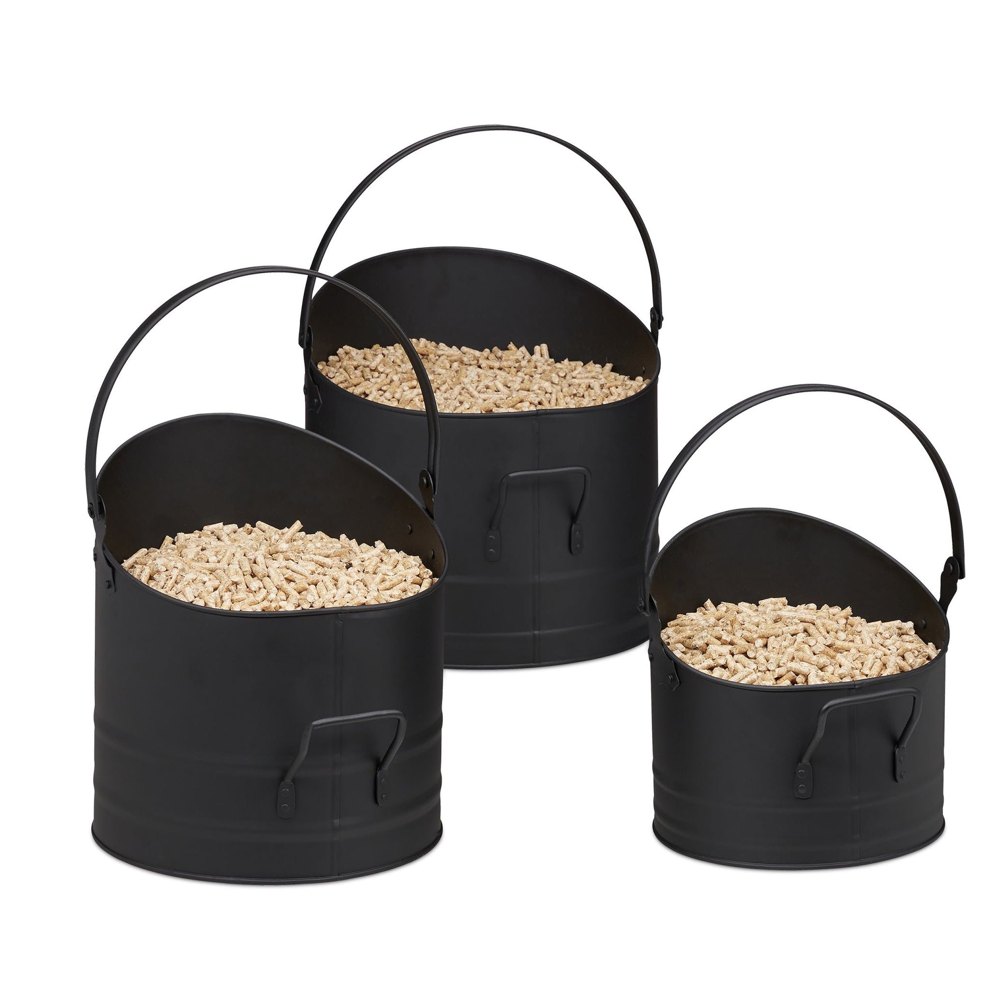 Pelleteimer 3er-Set Schwarz von Relaxdays