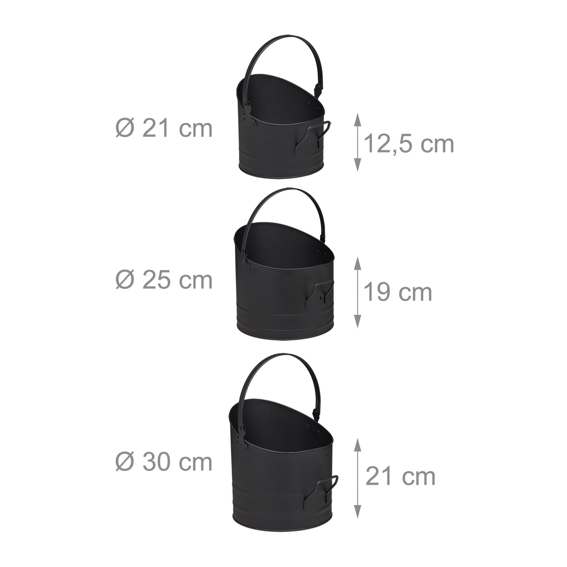 Pelleteimer 3er-Set Schwarz von Relaxdays