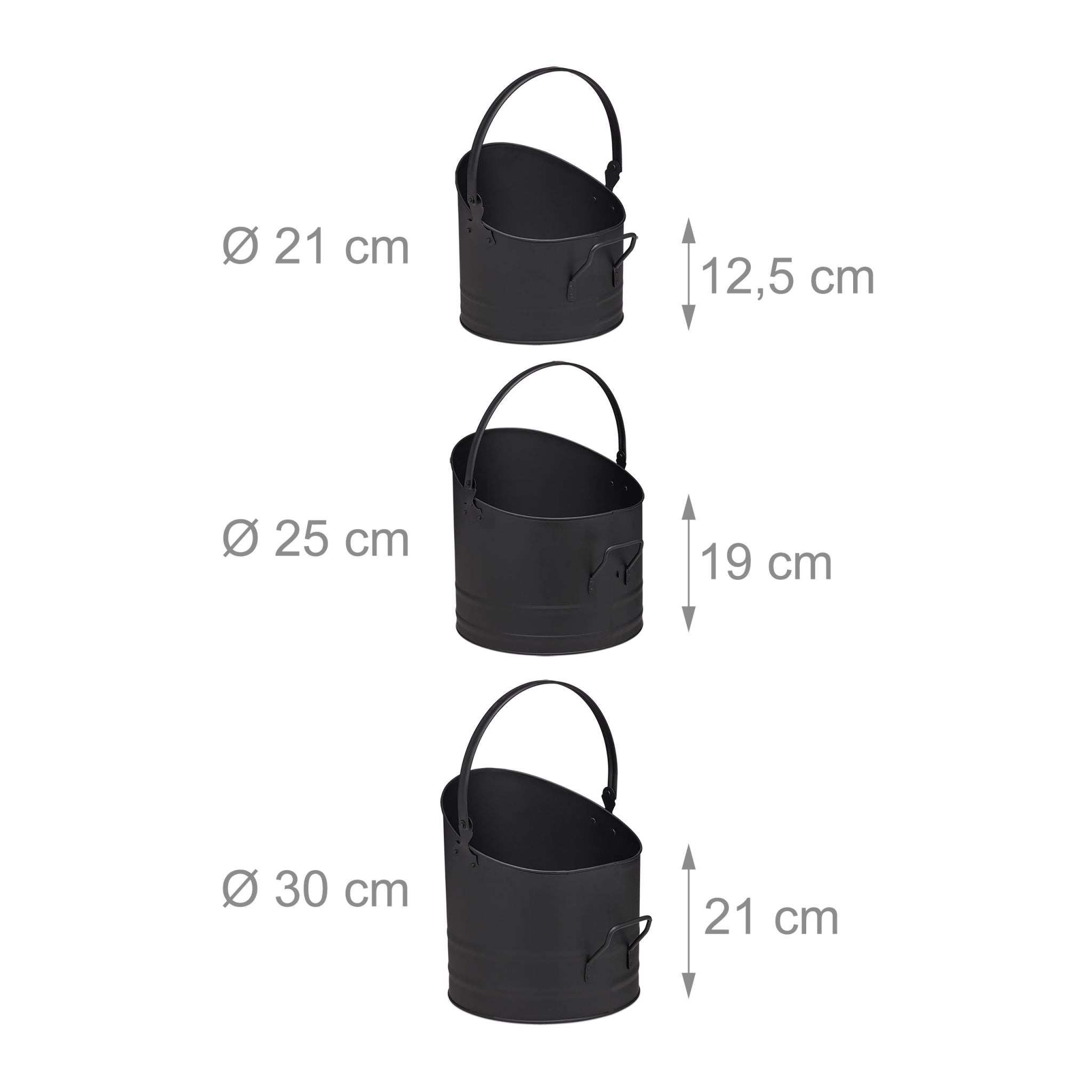 Pelleteimer 3er-Set Schwarz von Relaxdays