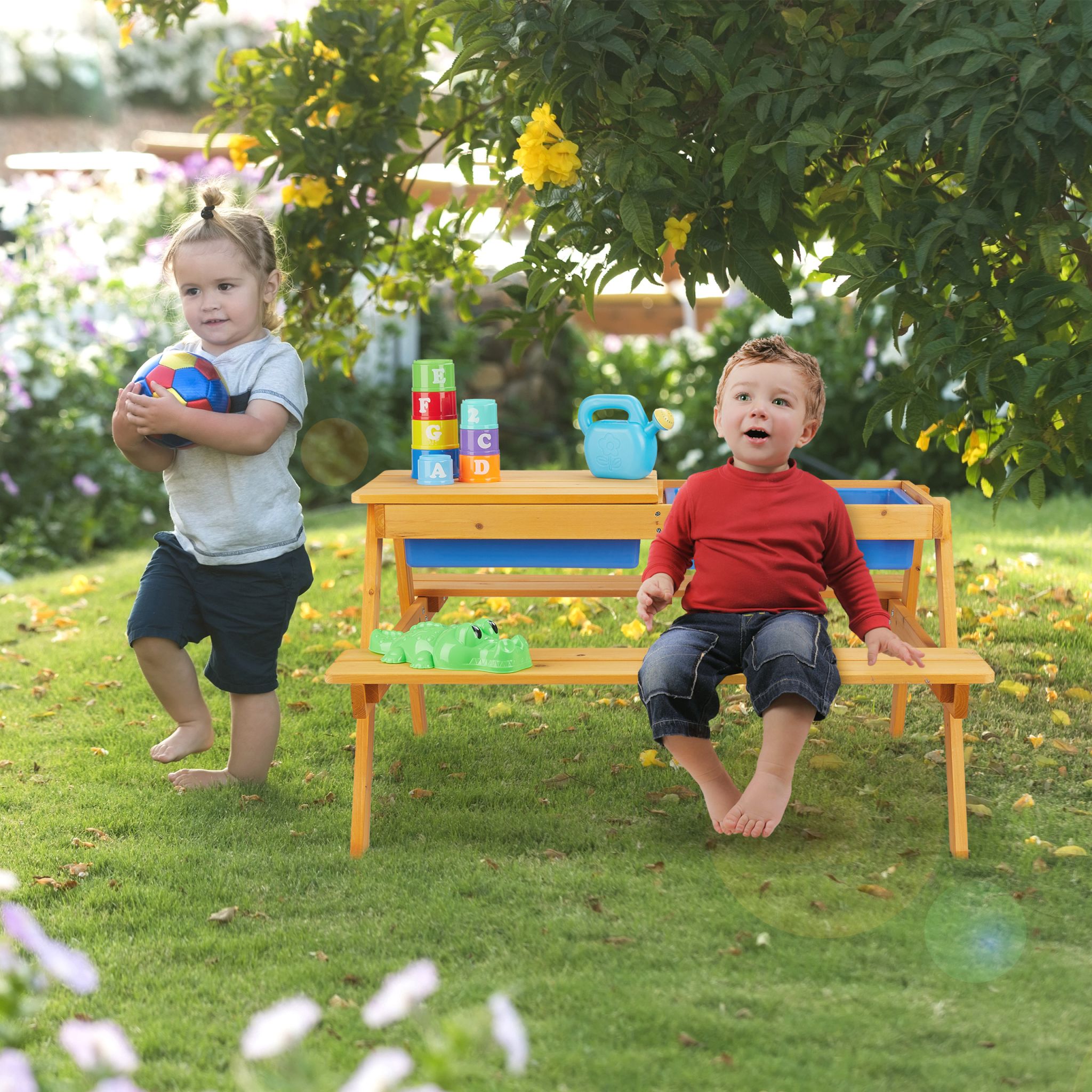 Kindersitzgruppe Holz für Garten Blau-Hellbraun von Relaxdays