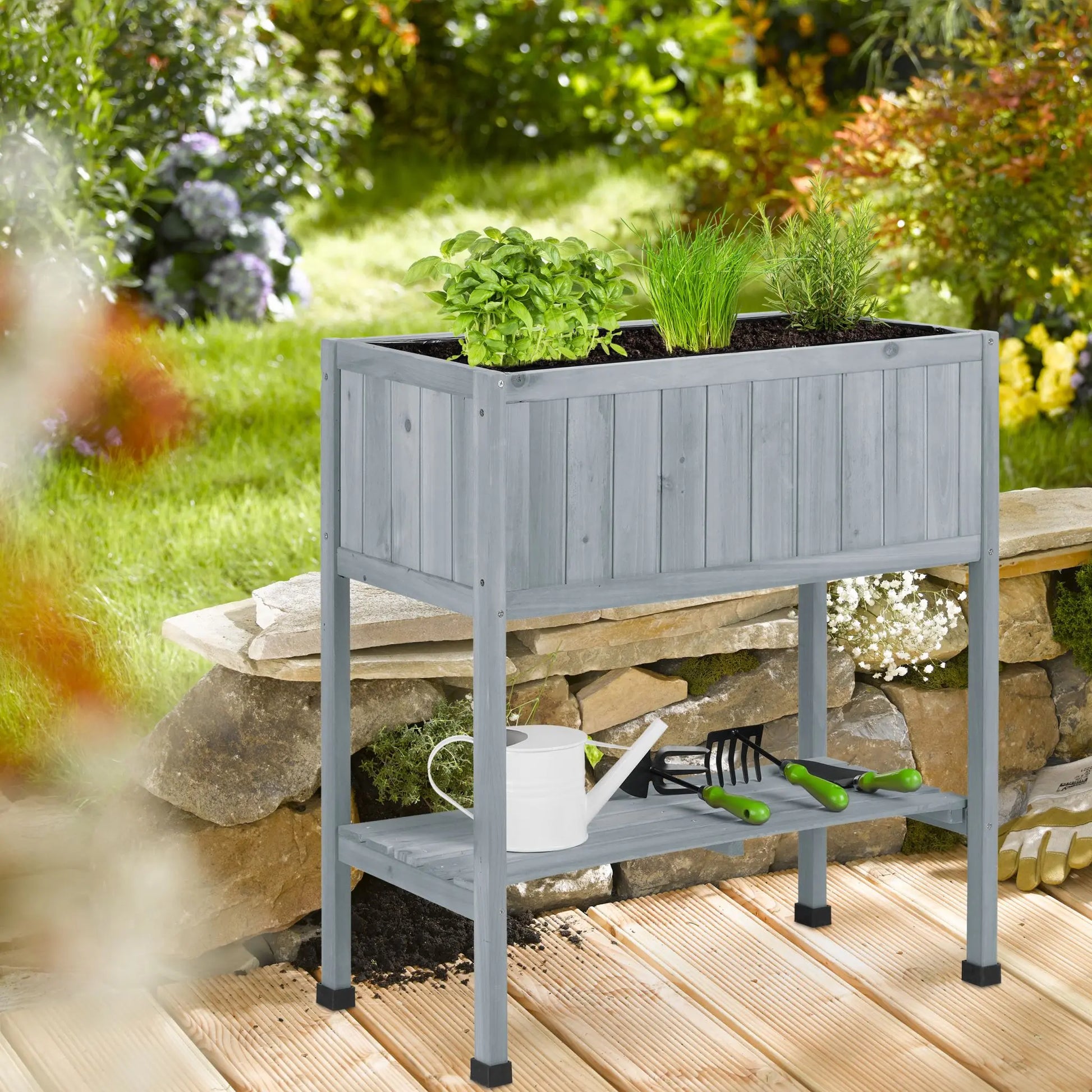 Hochbeet Holz Schwarz-Grau von Relaxdays