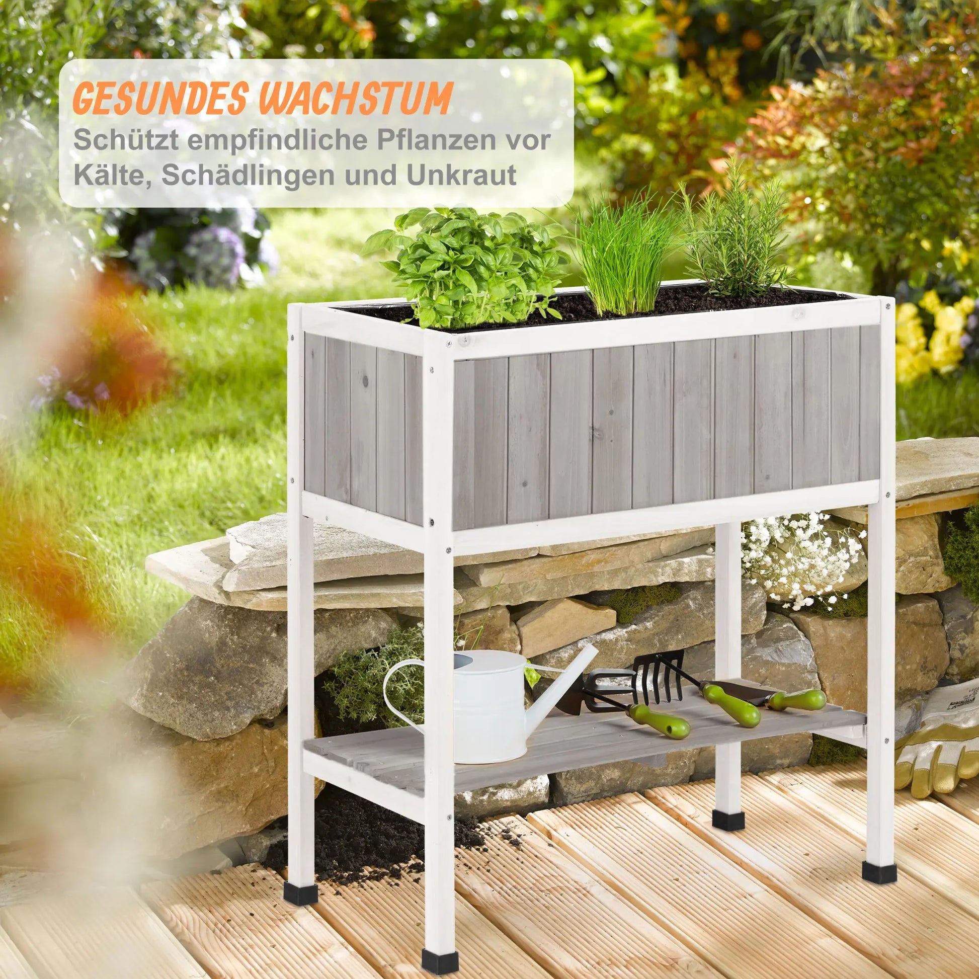 Hochbeet Holz Weiss-Schwarz-Grau von Relaxdays