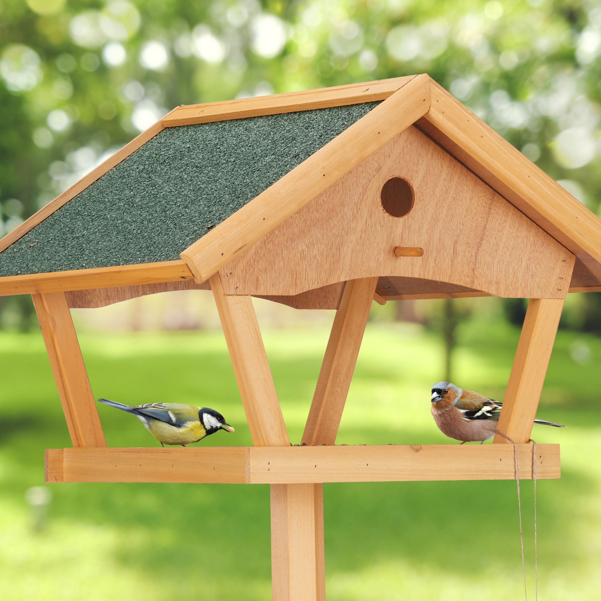 XXL Vogelfutterhaus mit Ständer Dunkelgrün-Hellbraun