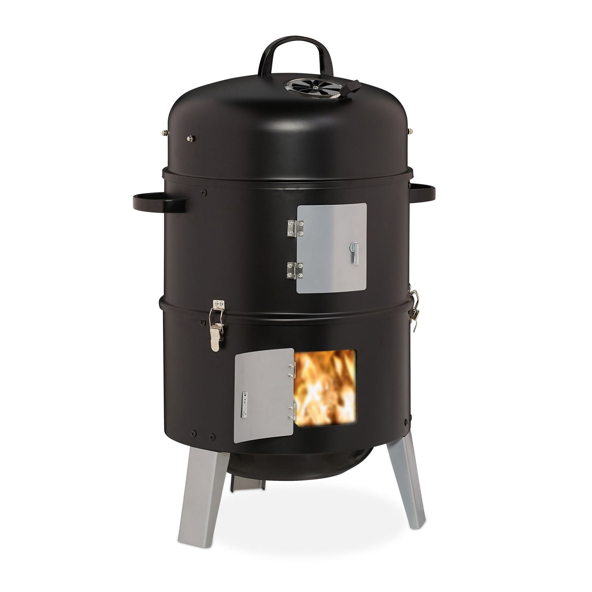 Smoker Räuchertonne Schwarz-Silber von Relaxdays