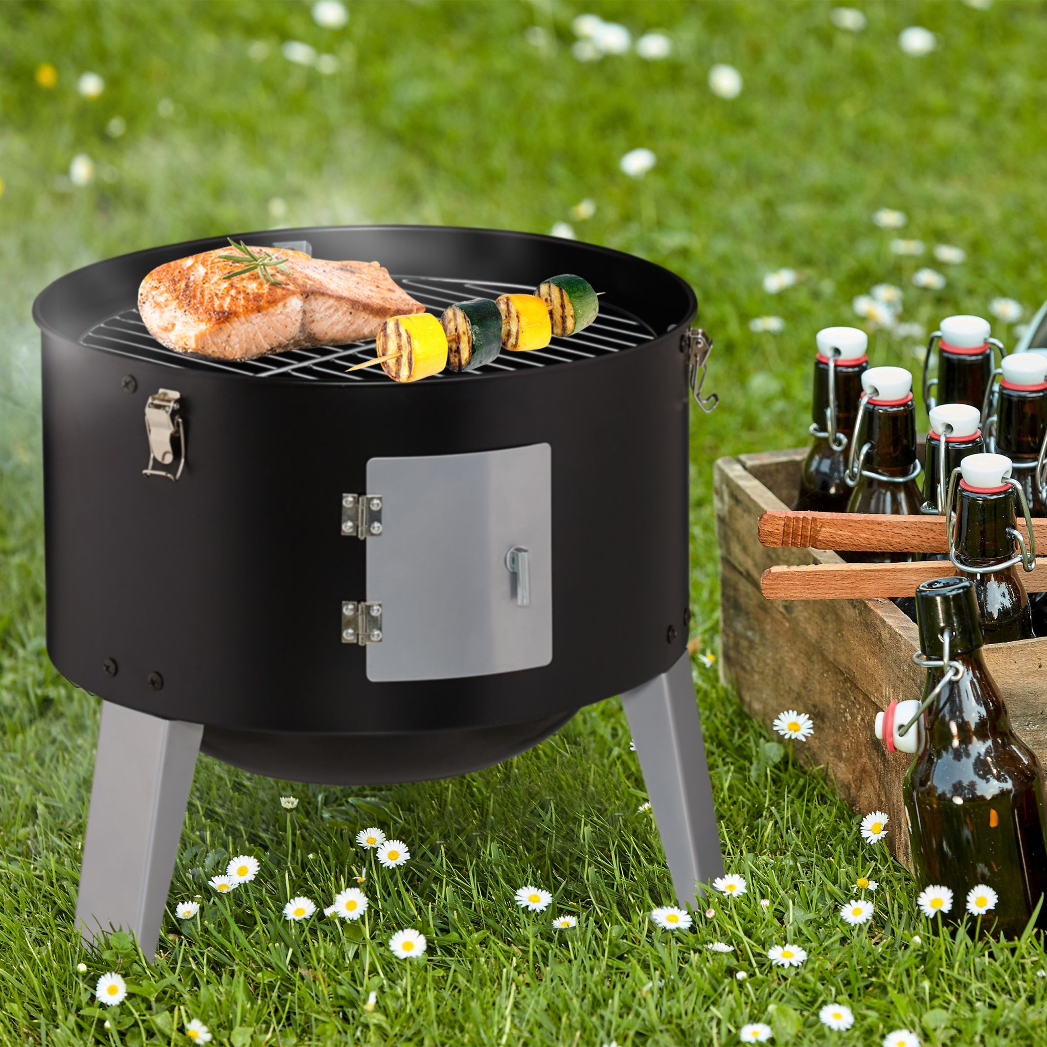 Smoker Räuchertonne Schwarz-Silber von Relaxdays
