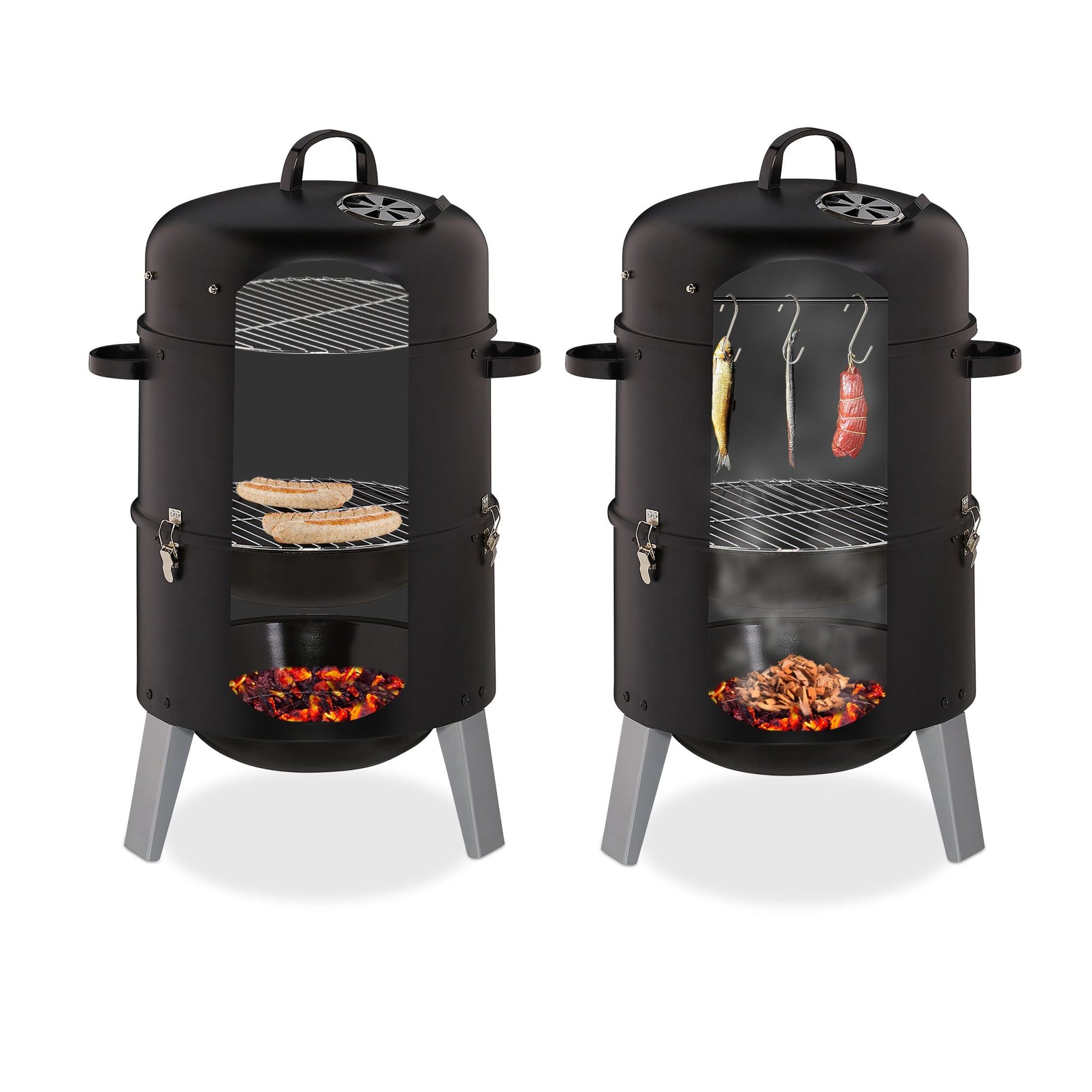 Smoker Räuchertonne Schwarz-Silber von Relaxdays