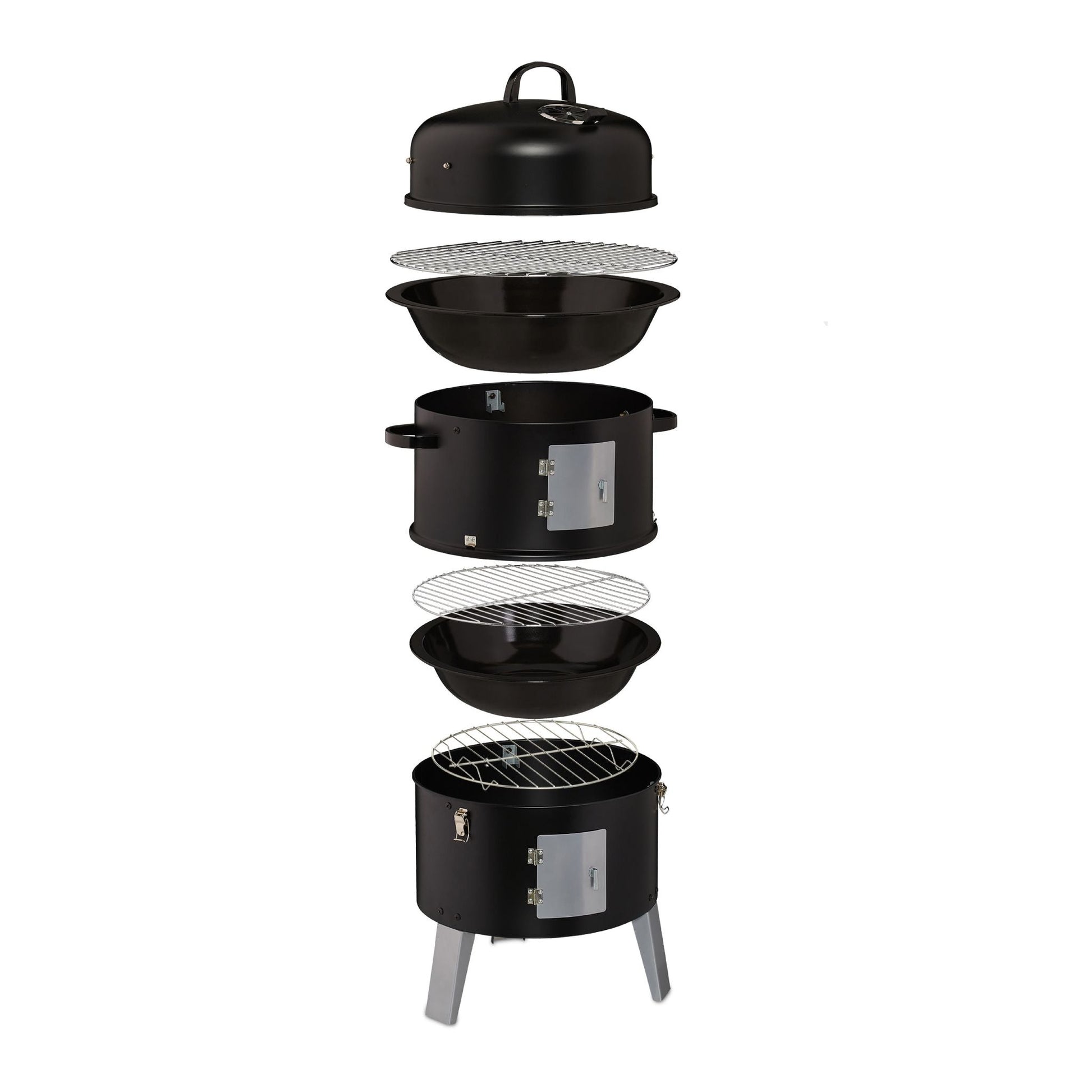 Smoker Räuchertonne Schwarz-Silber von Relaxdays