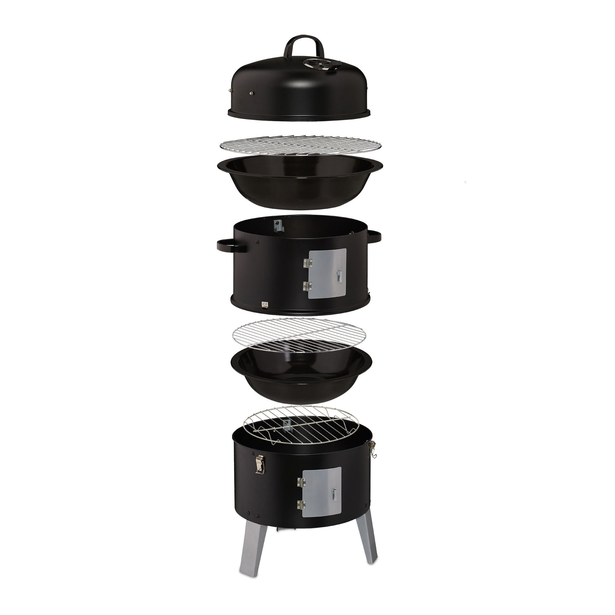 Smoker Räuchertonne Schwarz-Silber von Relaxdays