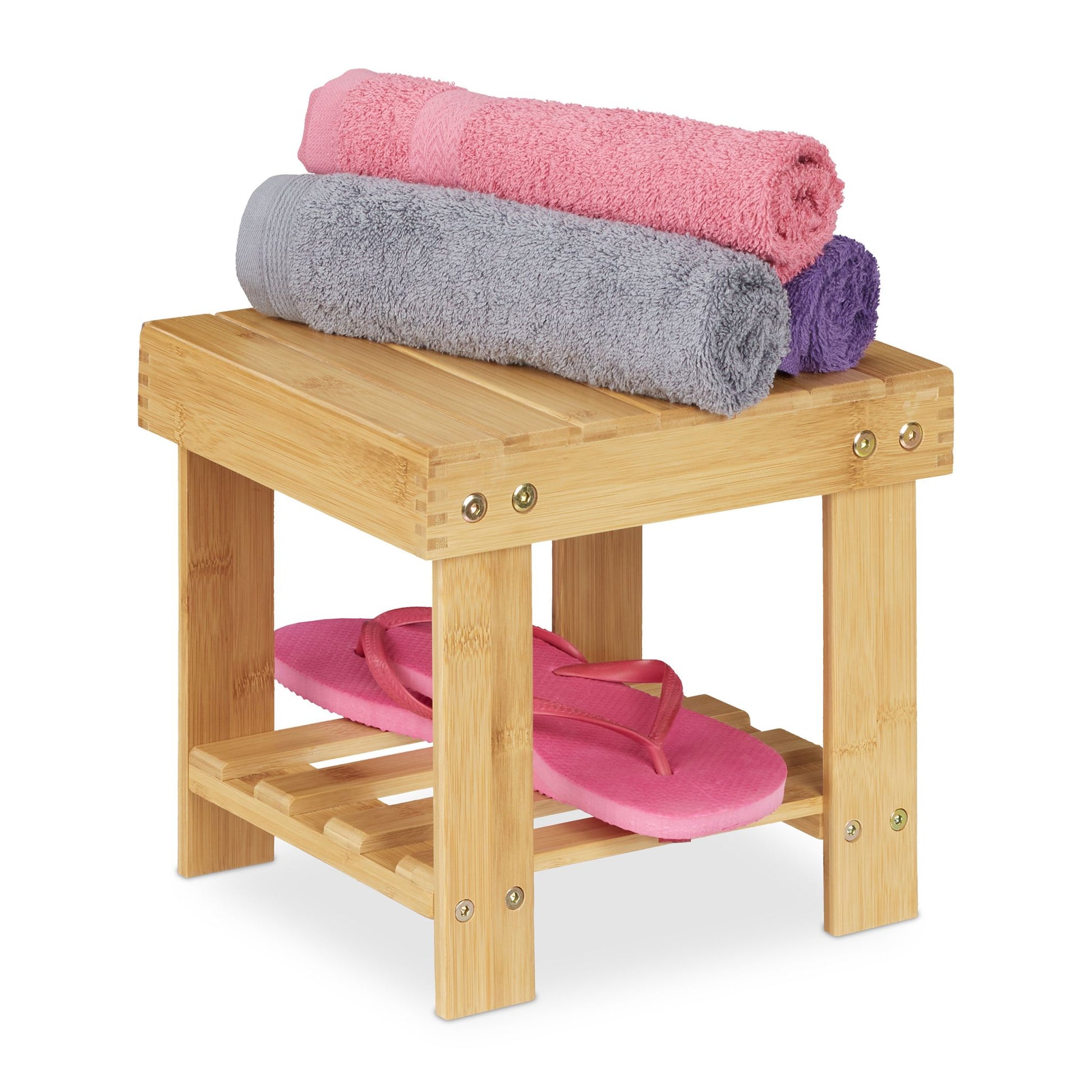 Kleine Fussbank Bambus Hellbraun von Relaxdays